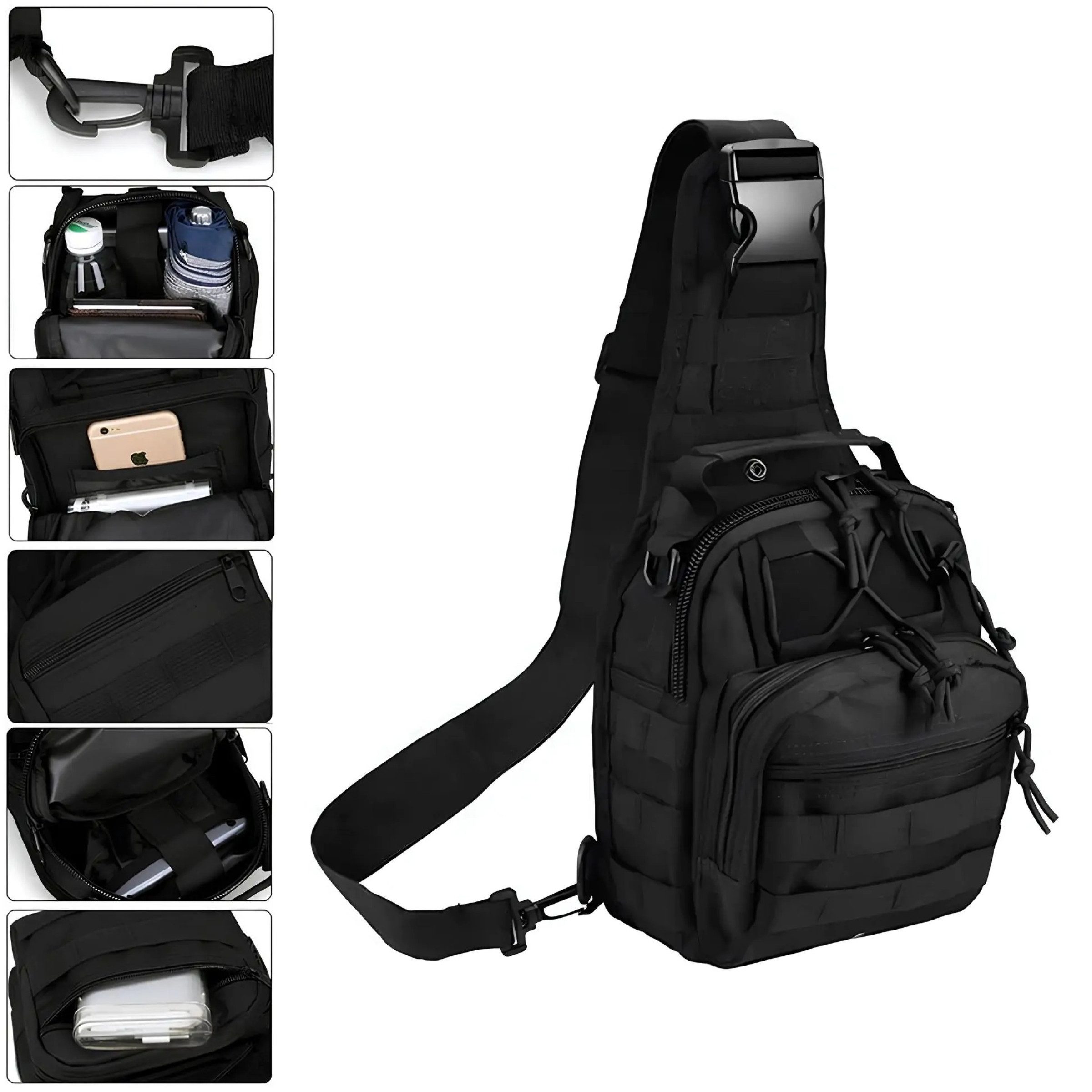 Foxter Umhängetasche Umhängetasche Militär Ein-Schulter Rucksack Tasche XXL MOLLE FOXTER (Militärischer Rucksack mit verstellbarem Schultergurt für Outdoor, Militär Sling Bag Ein-Schulter Rucksack mit MOLLE System aus 600D), Robuste XXL Taktische Tasche w