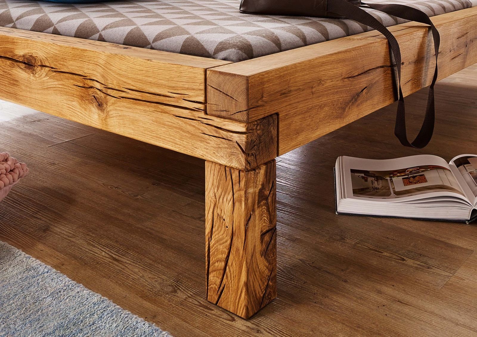 Massivmoebel24 Massivholzbett BALKENMÖBEL (Balkenbett Wildeiche 180x200x85 natur geölt JANGALI #612), Balkenbett Wildeiche 180x200x85 natur geölt JANGALI #612