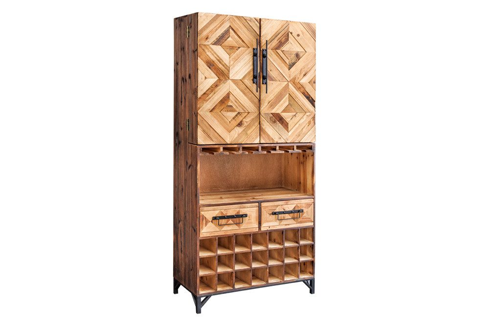 riess-ambiente Barschrank BODEGA 160cm natur - Pinienholz, Glashalter, Schubladen, handgefertigt (Einzelartikel, 1-St) Design Weinregal - ideal zur Unterbringung von Flaschen und Gläsern