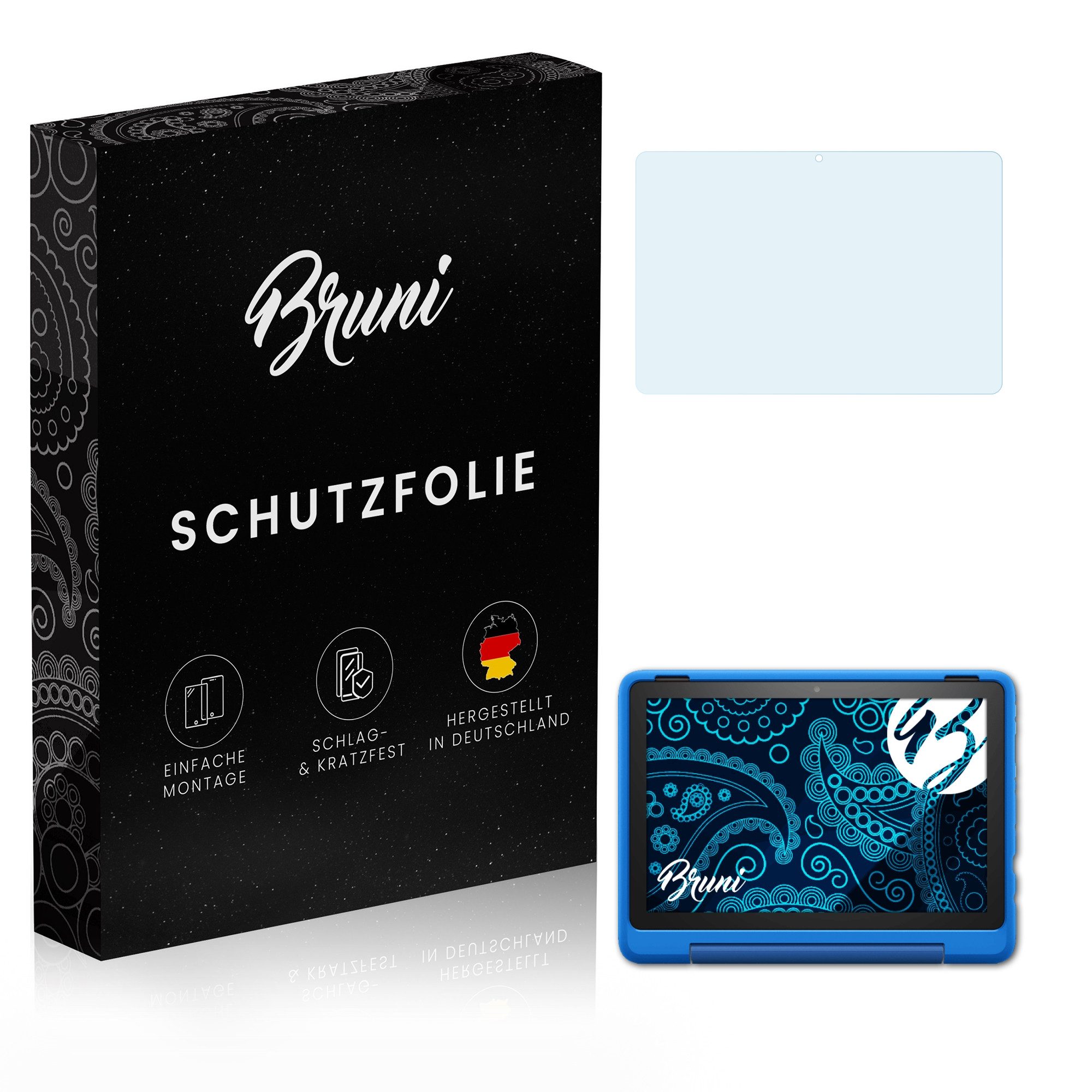 Bruni Schutzfolie für Amazon Fire HD 10 Kids Pro 2023, (2 Folien), praktisch unsichtbar