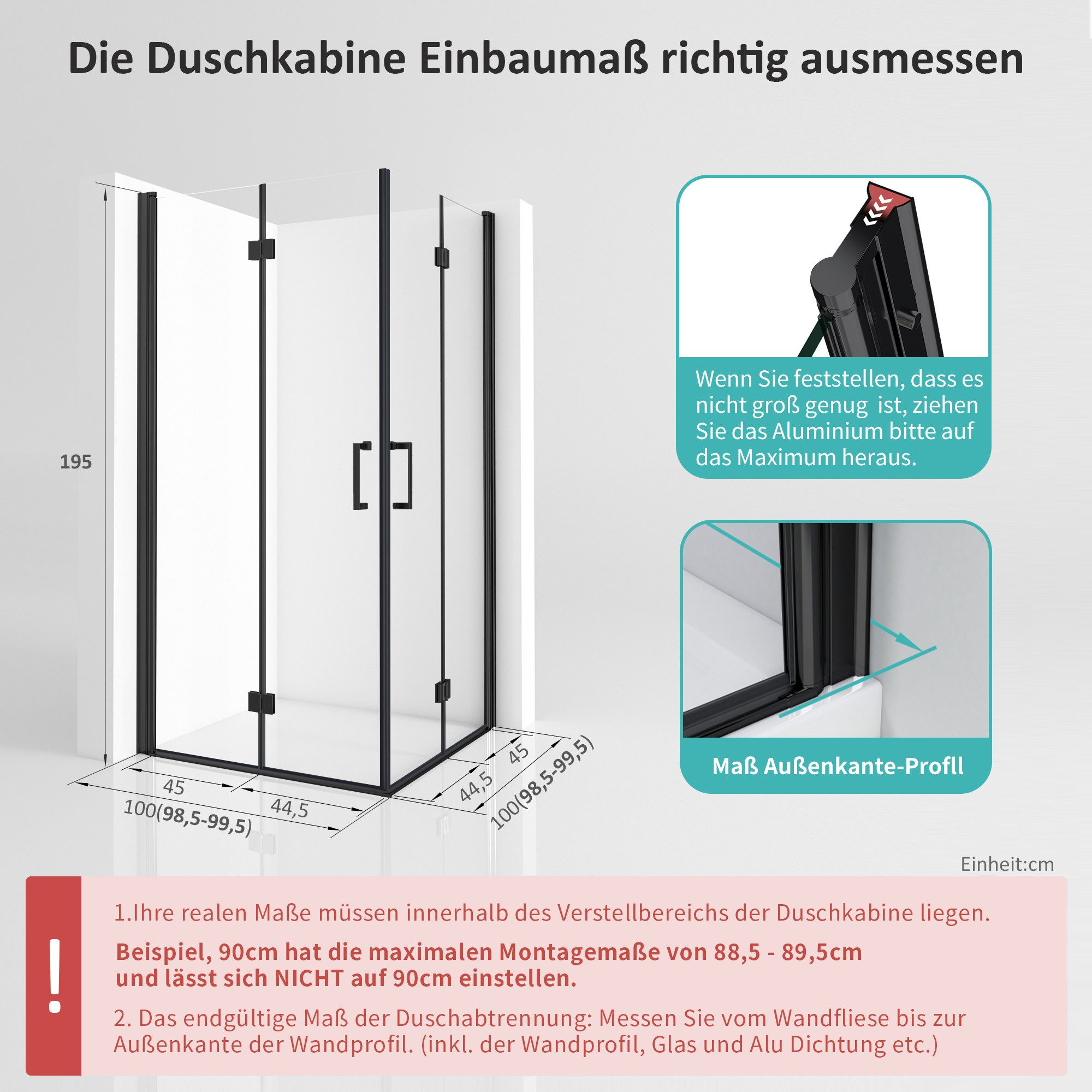 Hopibath Eckdusche faltbar 180º Duschkabine Schwarz H:195cm B:90/100/120cm, günstig online kaufen