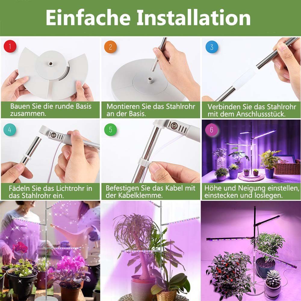 Pflanzenlampe Pflanzenleuchte, 3 LED Pflanzen Sukkulenten, Timer, Sockel für Setzlinge USB, Vollspektrum mit mit Sunicol Pflanzenlampe und Dimmbar Dimmbar Kopf