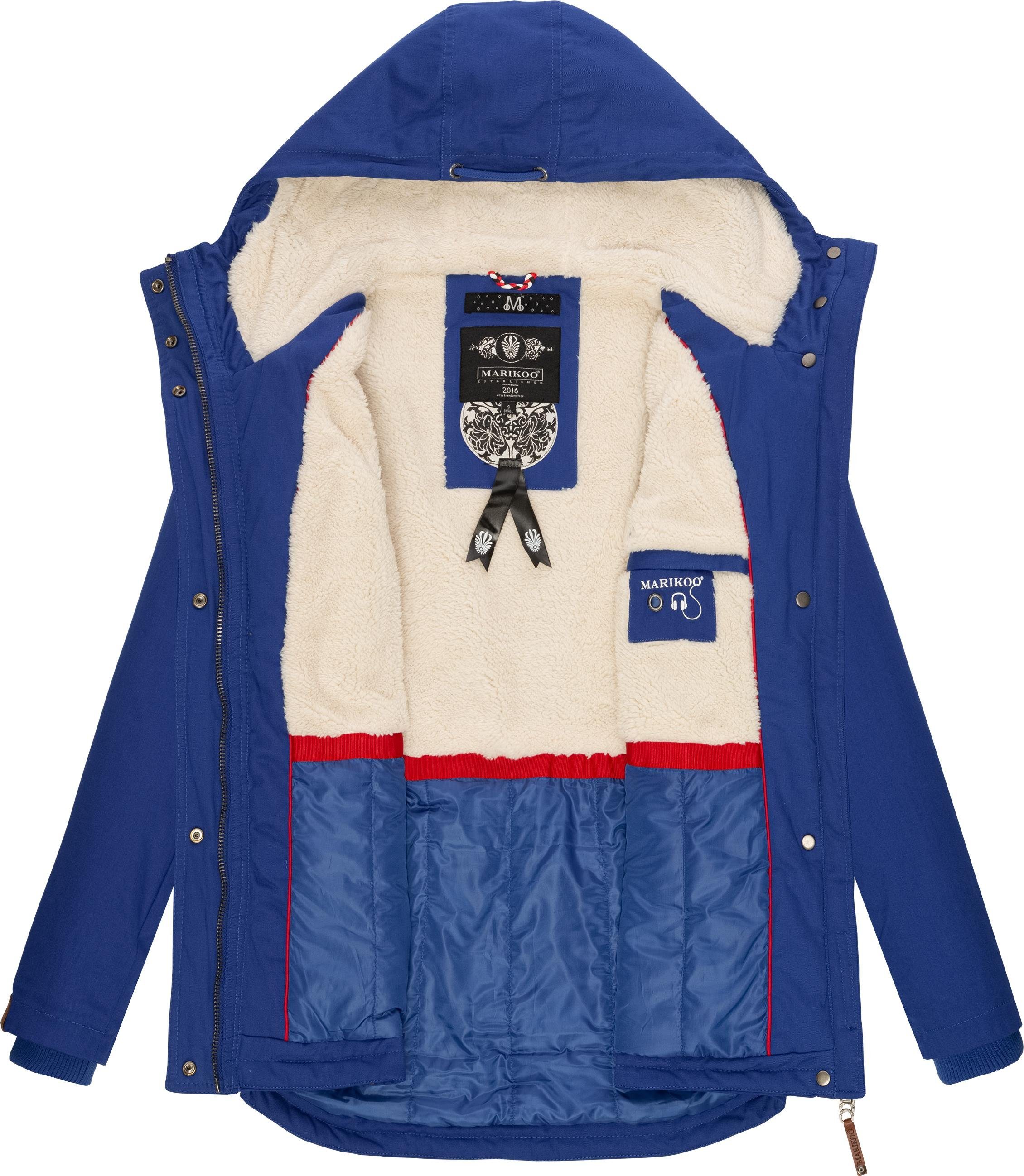 Marikoo Winterjacke Bikoo sportliche Baumwolljacke mit royalblau Damen Outdoor Kapuze