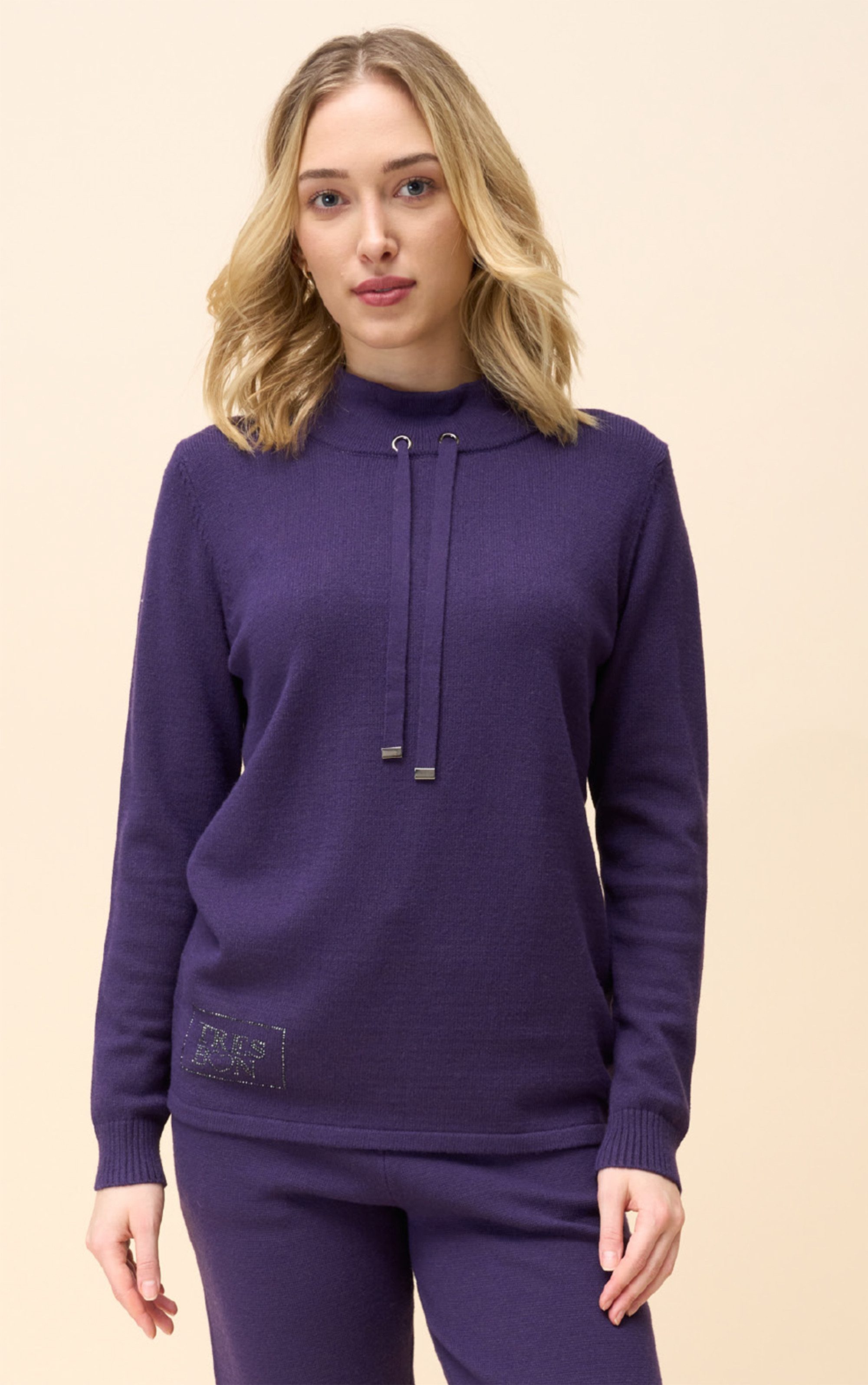 Passioni Strickpullover Sweatshirt mit Strass-Schriftzug günstig online kaufen