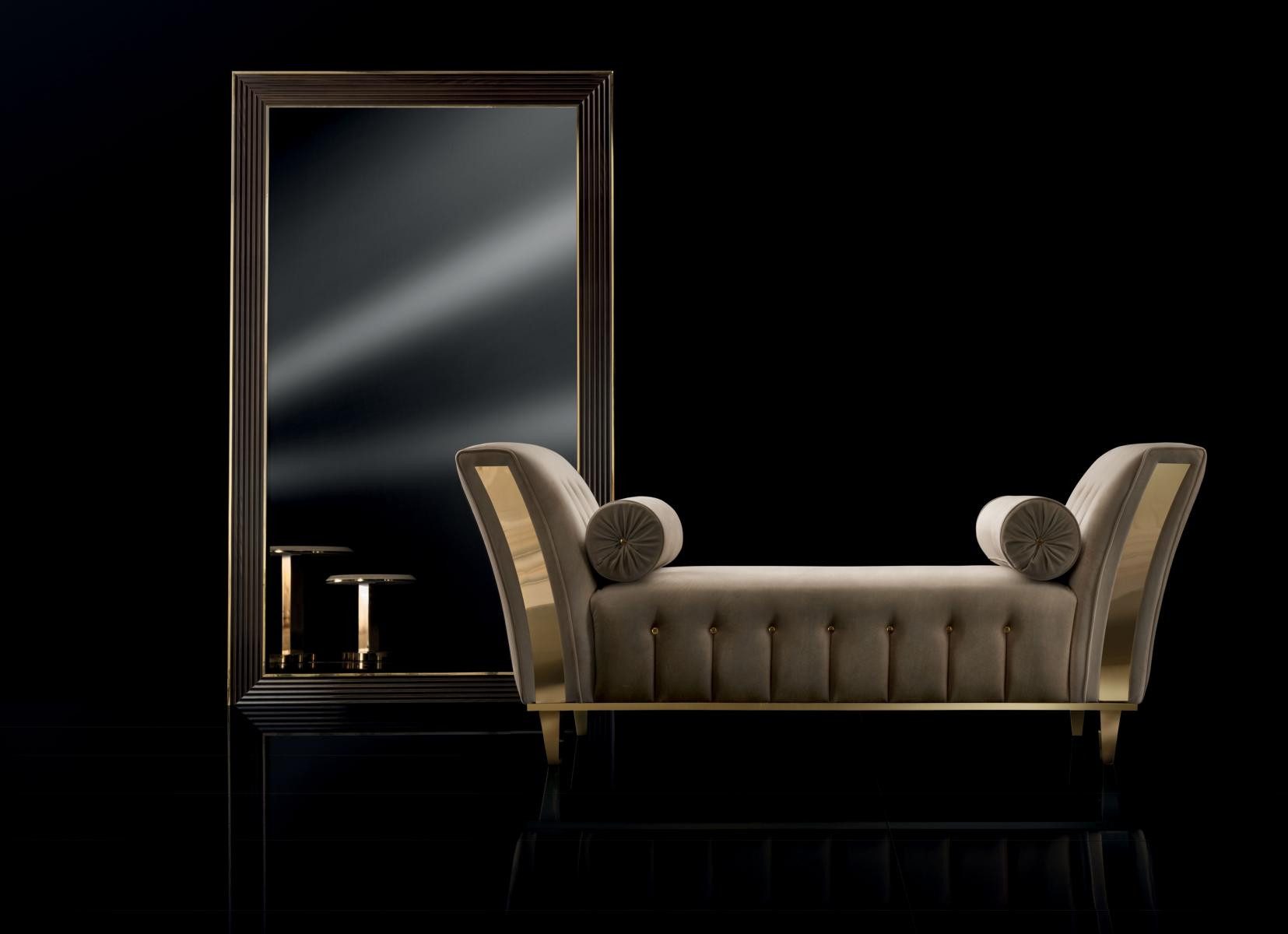 JVmoebel Chaiselongue Stoff Lounge Sofa in Grau mit goldenen Edelstahlfüßen, 1 Teile, Made in Europa