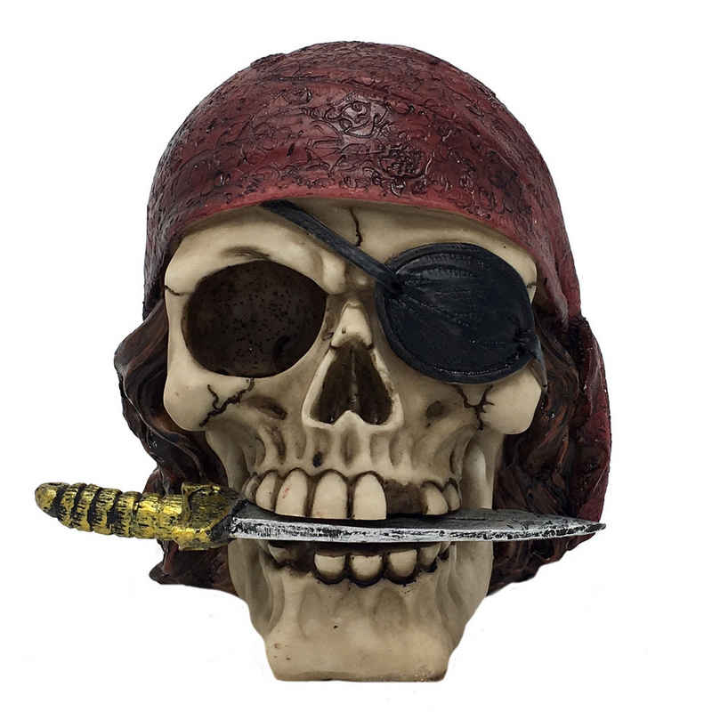 MystiCalls Dekofigur Totenkopf Pirat mit Messer - Figur, Deko, Halloween, Geburtstag, Sammelfigur, Halloween