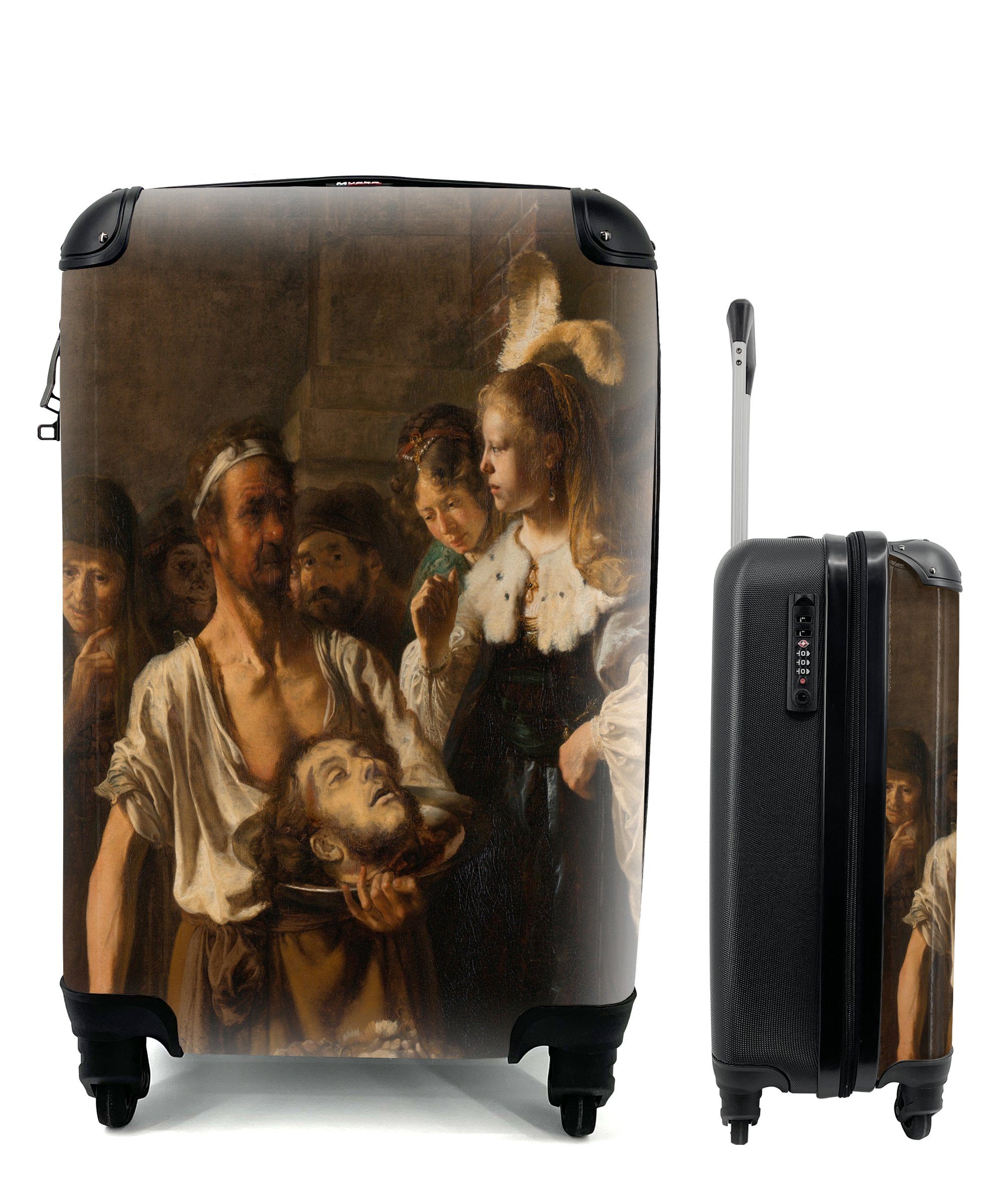 MuchoWow Handgepäckkoffer Salome empfängt das Haupt von Johannes dem Täufer - Rembrandt van Rijn, 4 Rollen, Reisetasche mit rollen, Handgepäck für Ferien, Trolley, Reisekoffer