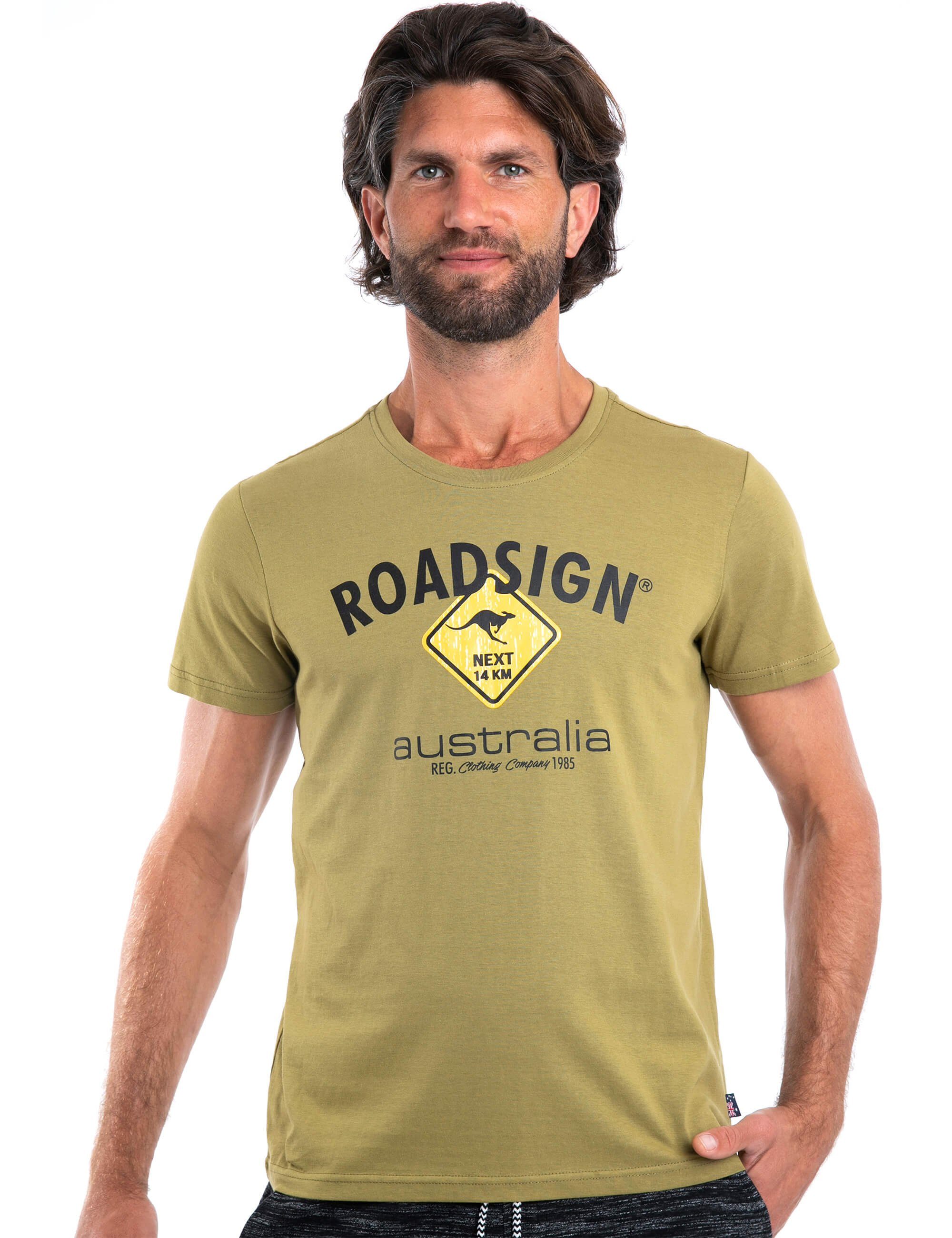 ROADSIGN australia T-Shirt Logoprint (1-tlg) mit Logo-Aufdruck und Rundhalsausschnitt, 100 % Baumwolle oliv