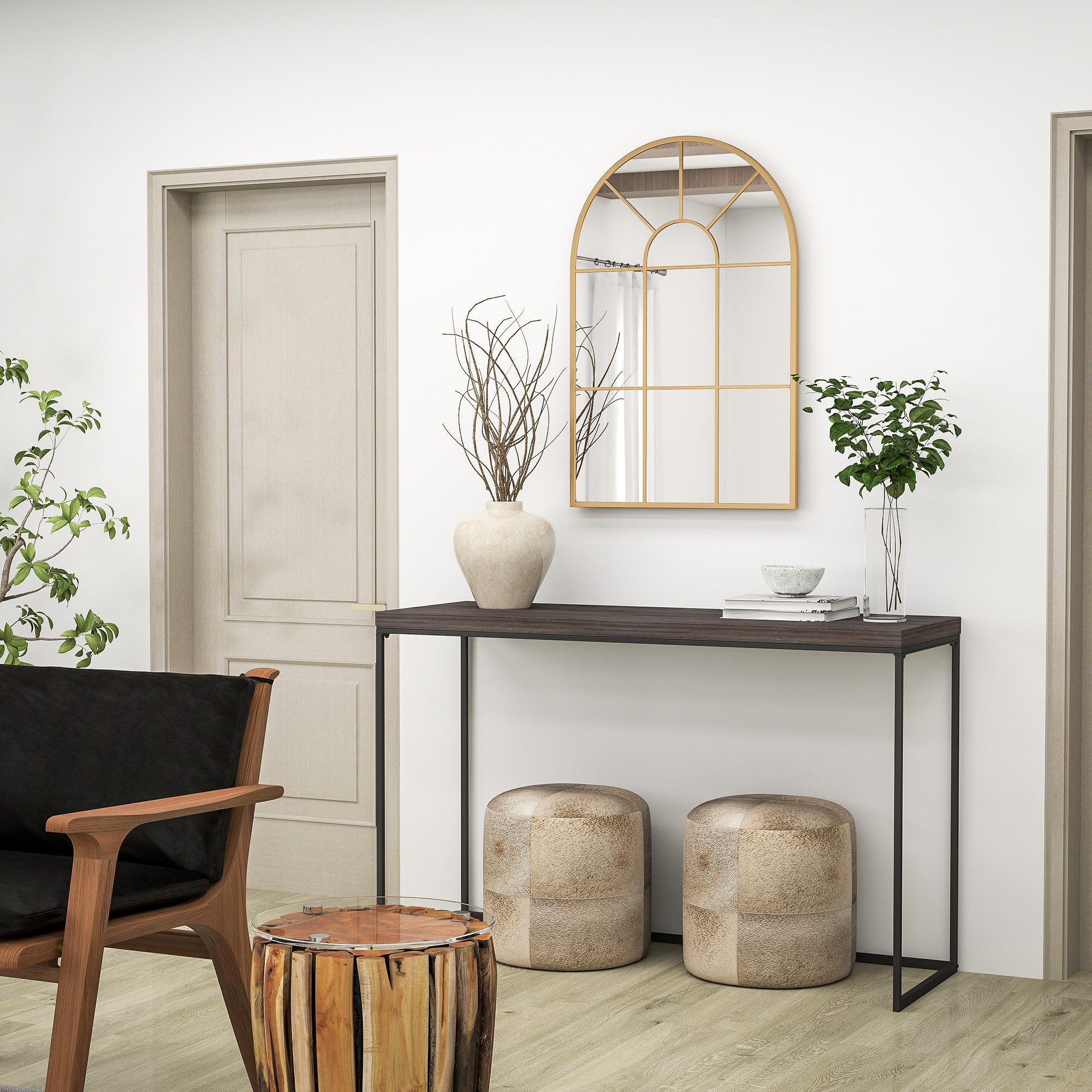 HOMCOM Wandspiegel Hängespiegel Flurspiegel mit Metallrahmen für Schlafzimmer (Fensterspiegel, 1-St., Spiegel), Gold 91 cm x 60 cm x 2 cm – Bild 5 von 5