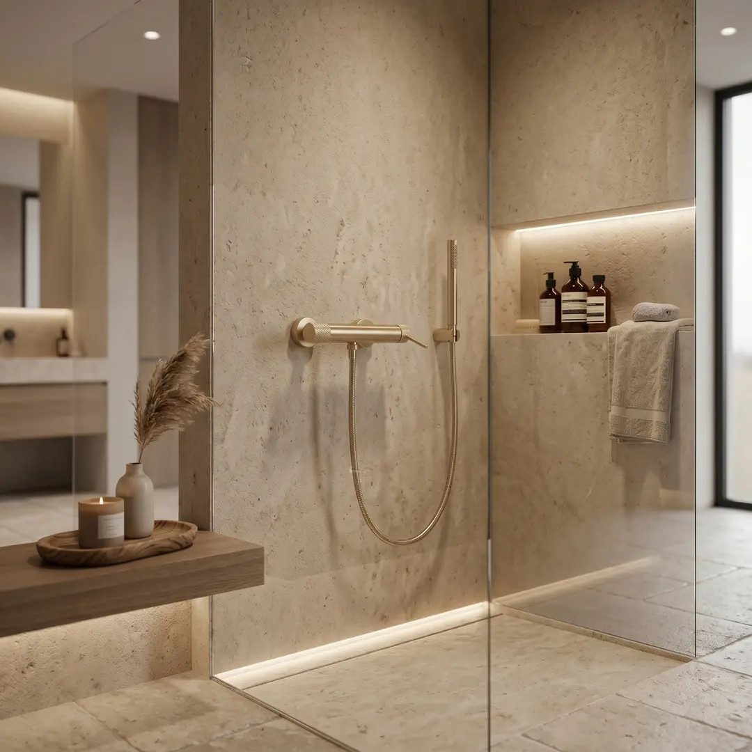 wohnwerk.idee Duscharmatur Dusche mit Handbrause Wandarmatur Dusch-Set, Gold Chrom Kupfer Matt Mischbatterie Badewanne, Messing, Keramikkartusche – Bild 5 von 5