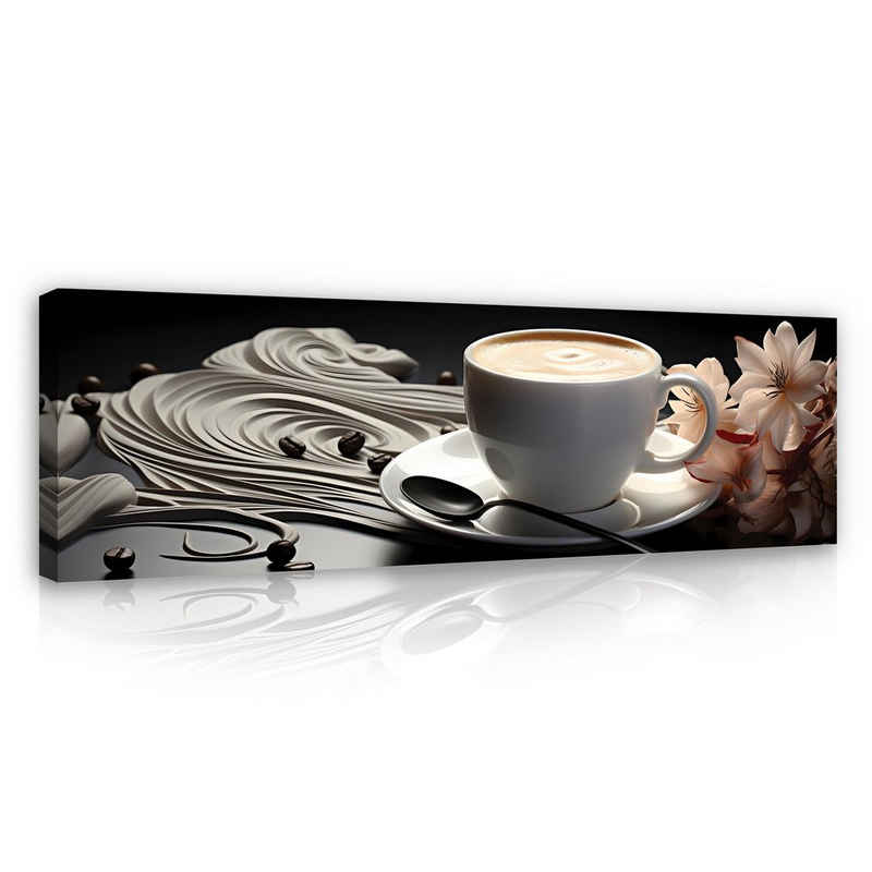 Wallarena Leinwandbild Küche Kaffee Tasse Kunst Esszimmer Wandbild XXL Leinwandbilder Modern, Coffee (Einteilig, 1 St), Leinwandbild Leinwand Bilder Bild Groß Aufhängefertig