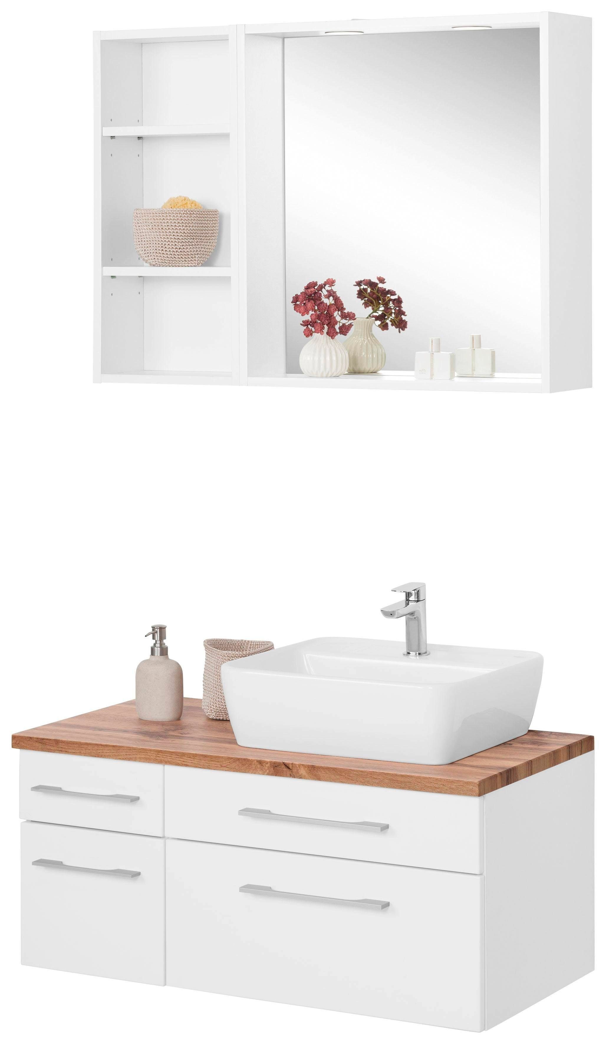 welltime Badmöbel-Set Davos, (3-St), mit 2 Touch-LED-Einbauleuchten