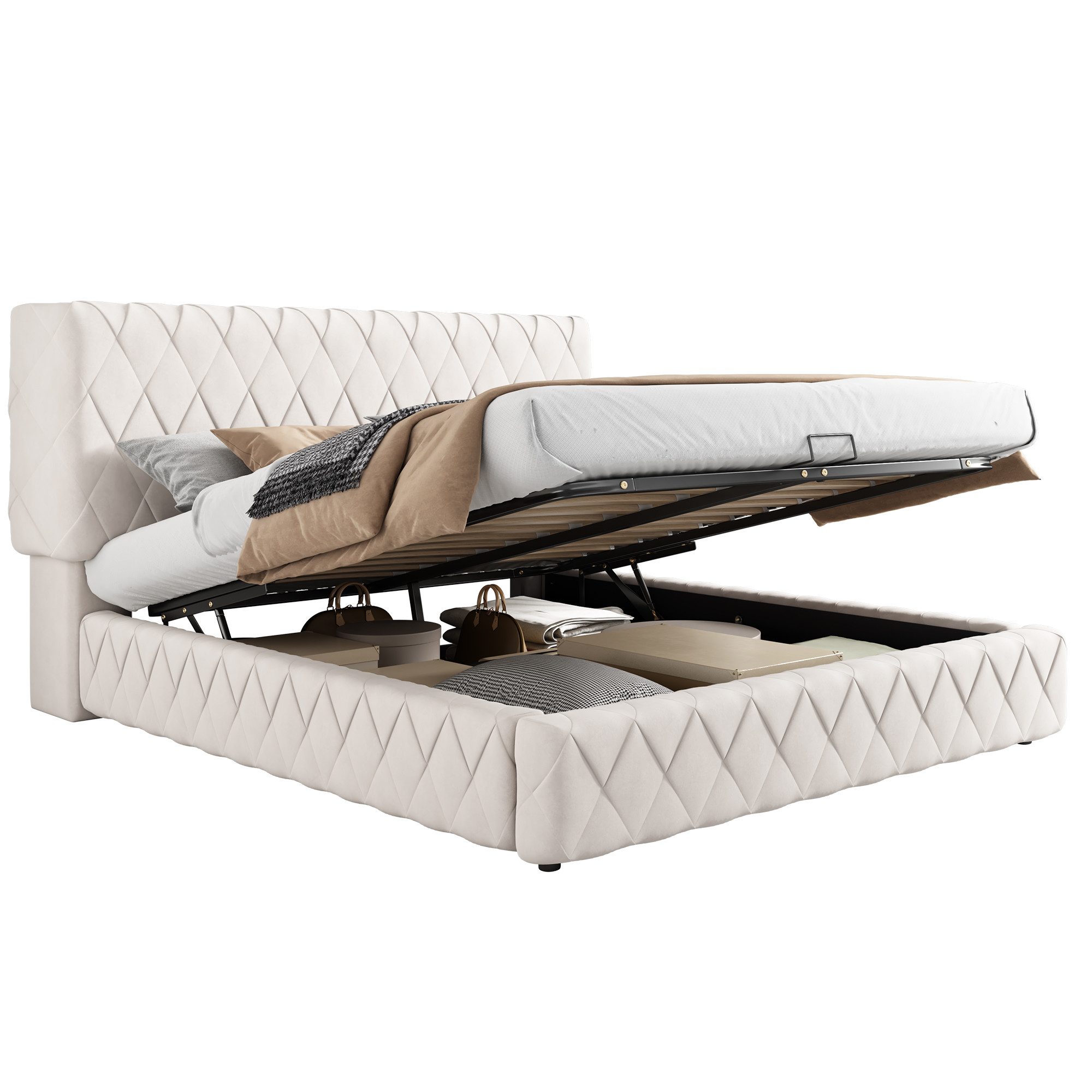 Odikalo Stauraumbett Polsterbett Funktionsbett Doppelbett Hydraulik günstig online kaufen