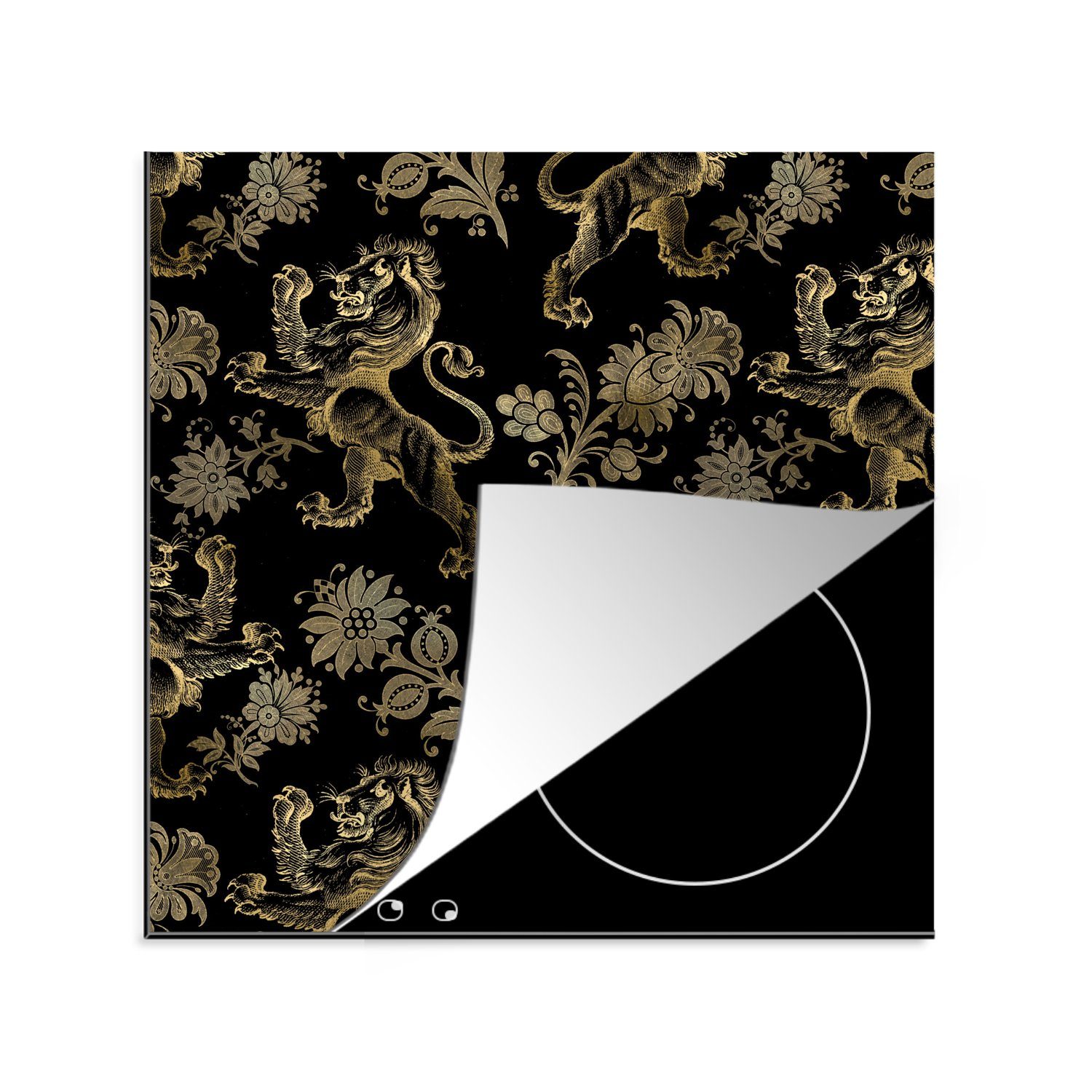 MuchoWow Herdblende-/Abdeckplatte Muster - Drache - Gold, Vinyl, (1 tlg), 78x78 cm, Ceranfeldabdeckung, Arbeitsplatte für küche