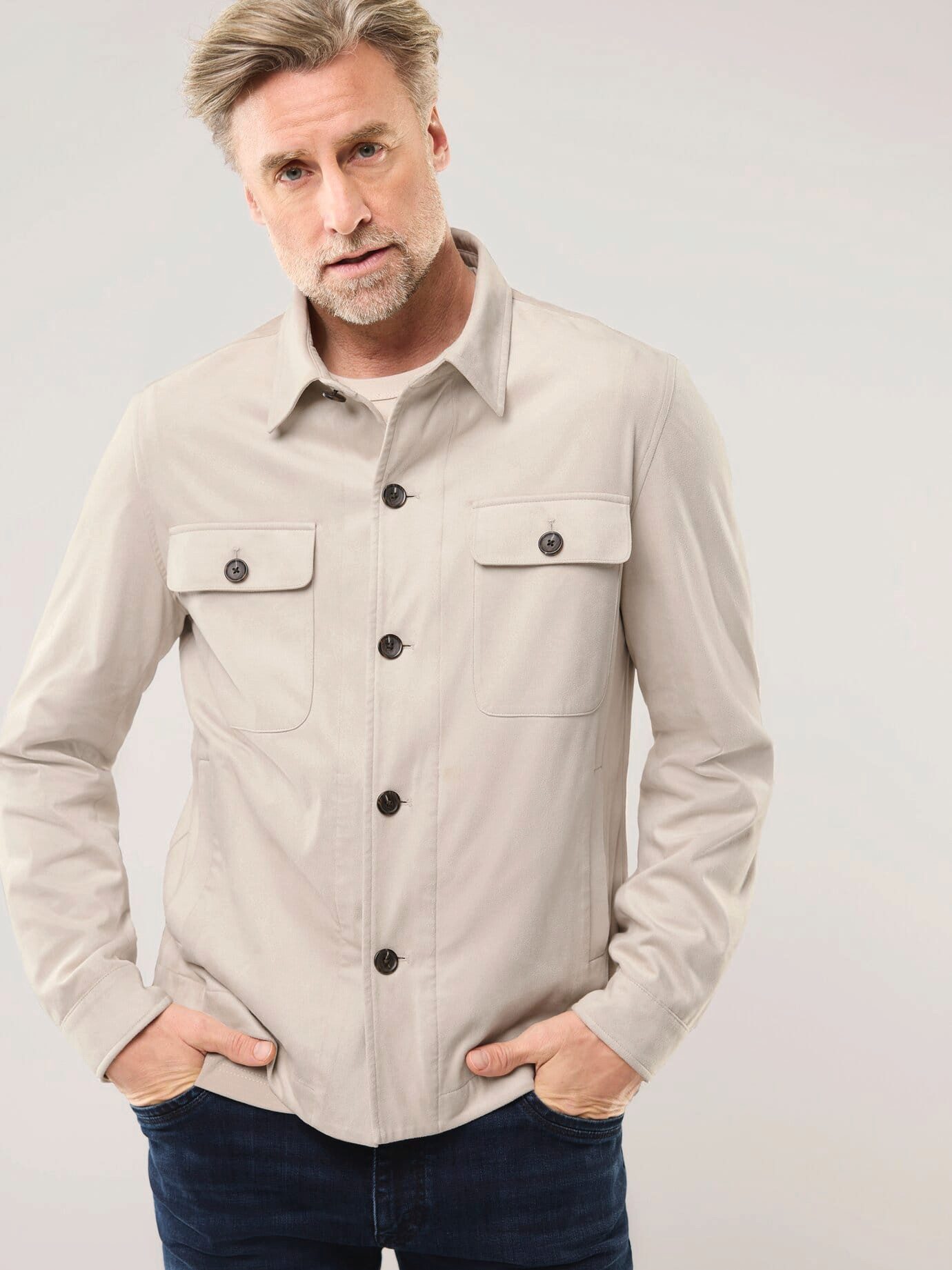 Walbusch Hemdjacke Herren Hemdjacke aus Microvelours Reverskragen, modern, Kurzgröße