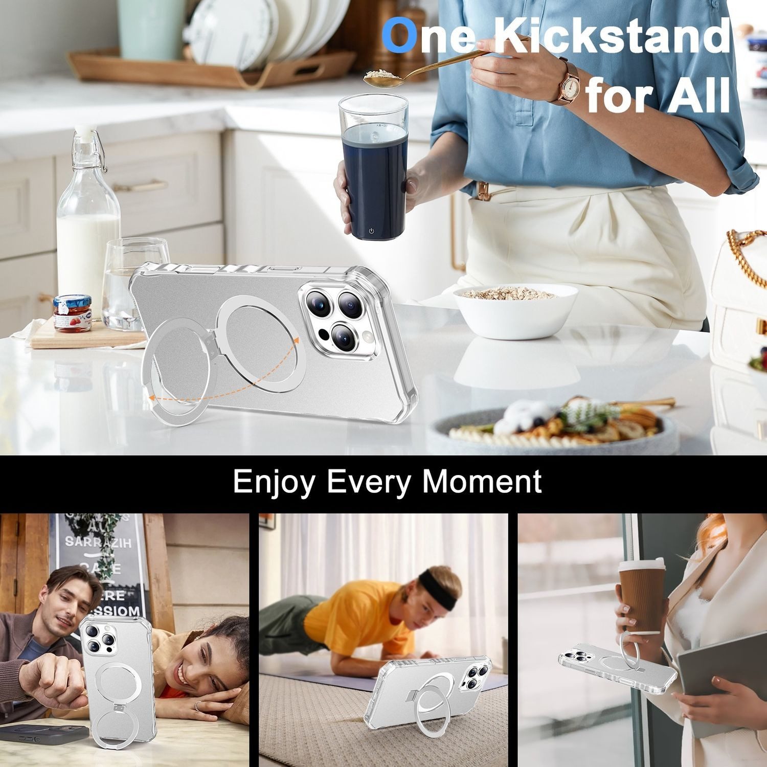 Wigento Handyhülle Für Apple iPhone 16 Pro Max Solid MagSafe Ring Halter Hülle Silber, MagSafe, stoßfest, mit Ringhalter