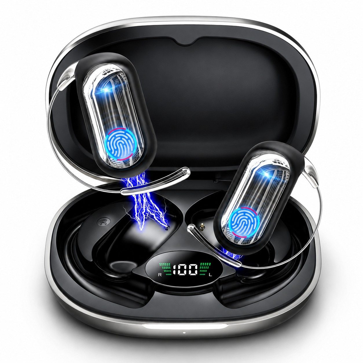 Futicare KI-Übersetzungskopfhörer mit GPT-KI, Bluetooth-Kopfhöre, Open-Ear-Kopfhörer (mit schlankem Ohrhaken für Brillenträger,165 Sprachen,ohne Abo,80 Std)