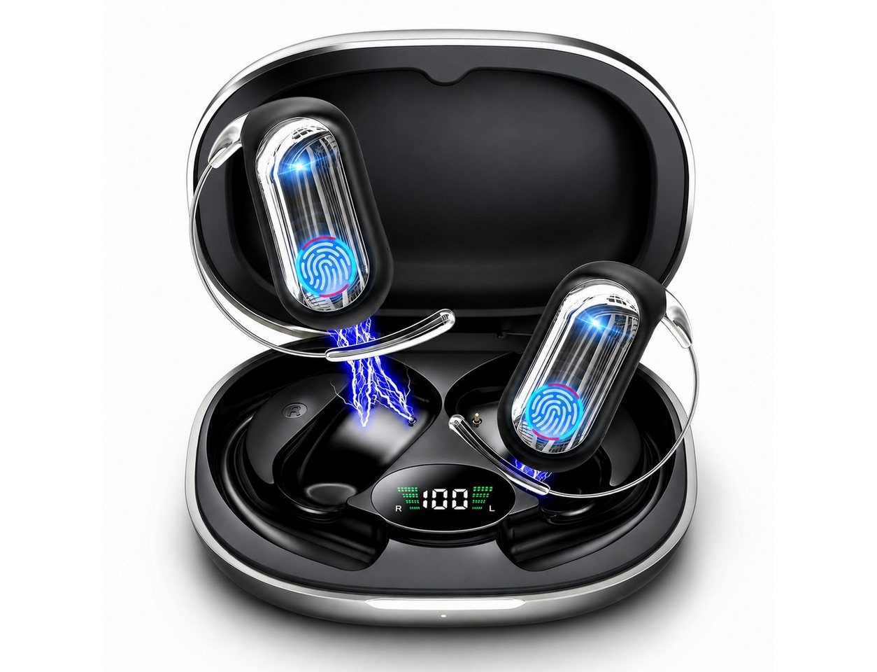 Futicare KI-Übersetzungskopfhörer mit GPT-KI, Bluetooth-Kopfhöre, Open-Ear-Kopfhörer (mit schlankem Ohrhaken für Brillenträger,165 Sprachen,ohne Abo,80 Std)