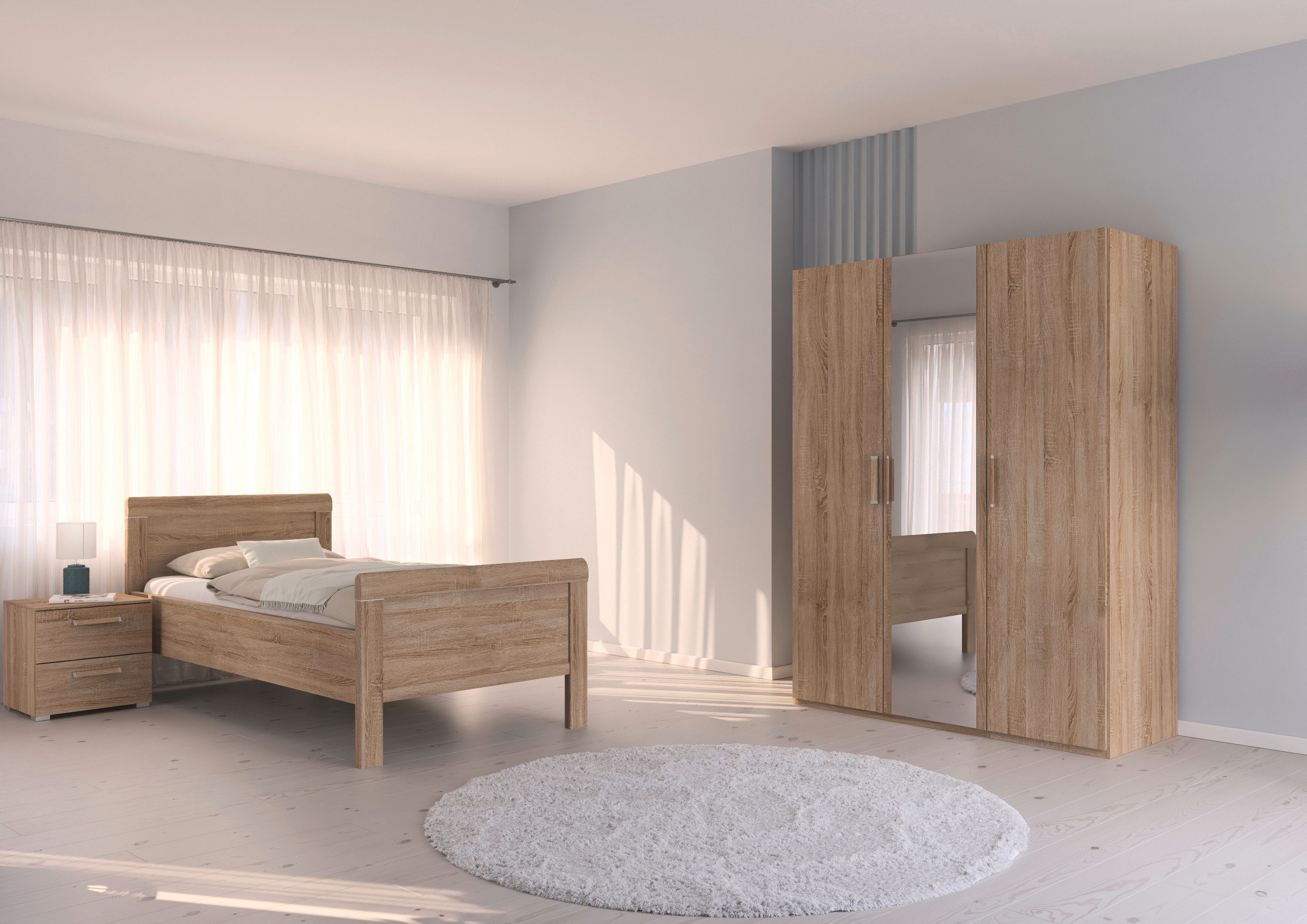 rauch Schlafzimmer-Set Komplettschlafzimmer Schlafzimmer EVELYN, (Set, 3-tlg., inkl. SOFT-CLOSE-FUNKTION), Schrank und Bett in 2 Breiten, Nachttisch 2 Schubladen MADE IN GERMANY