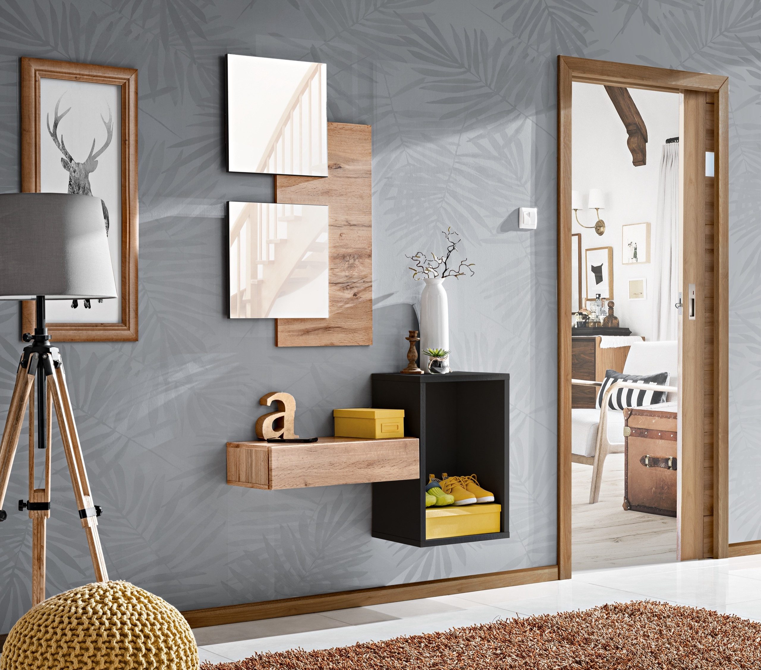 Raumhirsch Furniture Wandpaneel Holzpaneel, Paneele, Akustikpaneel, Lamellenpaneel, (Maße: 60 x 4 x 100 cm (mit 2 Spiegeln, Einfache Montage) Platzsparendes Design, Moderne Optik, Ideal für Flur und Garderobe
