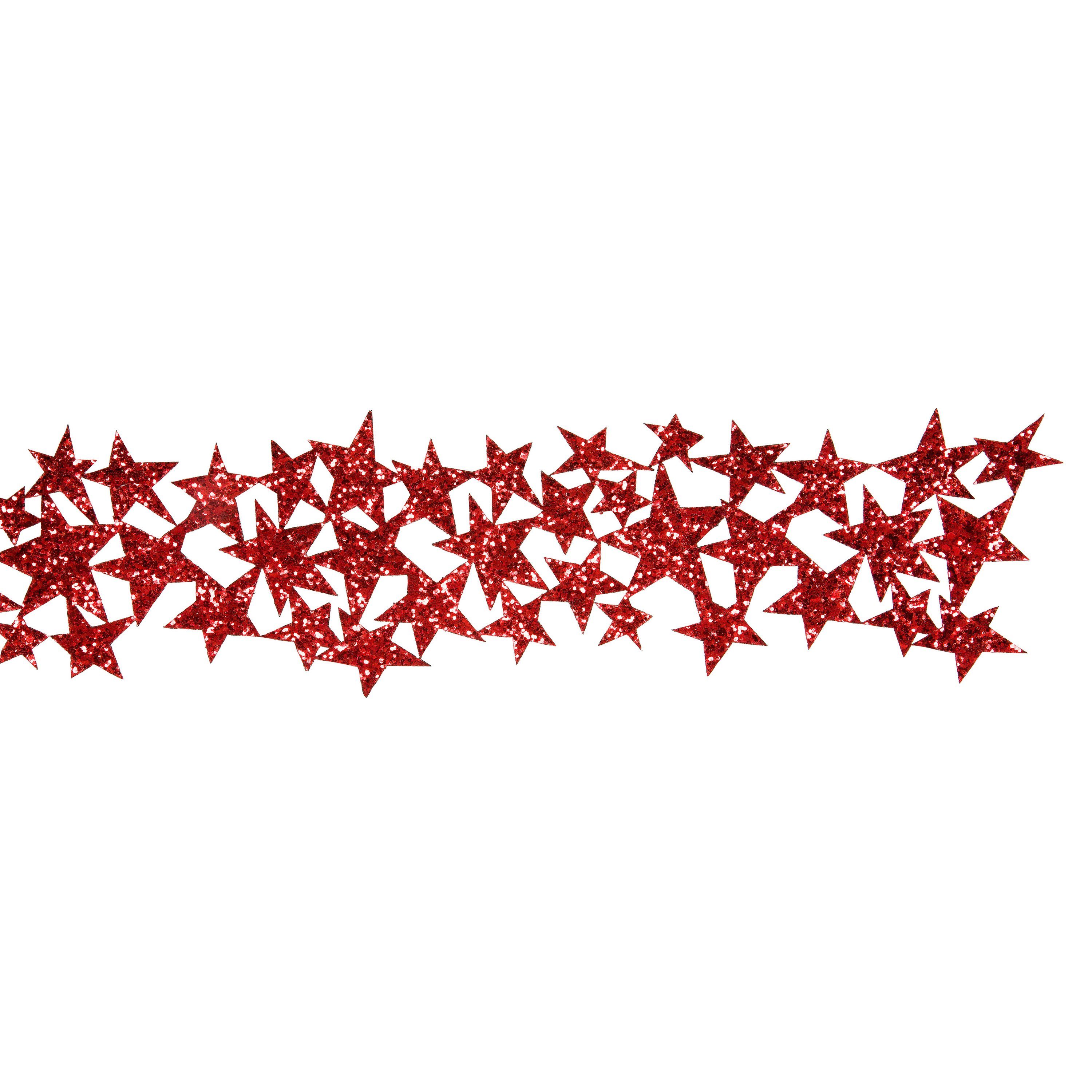 HALBACH Packpapier Glitterband Sterne 90 mm, 1 m lang Rot