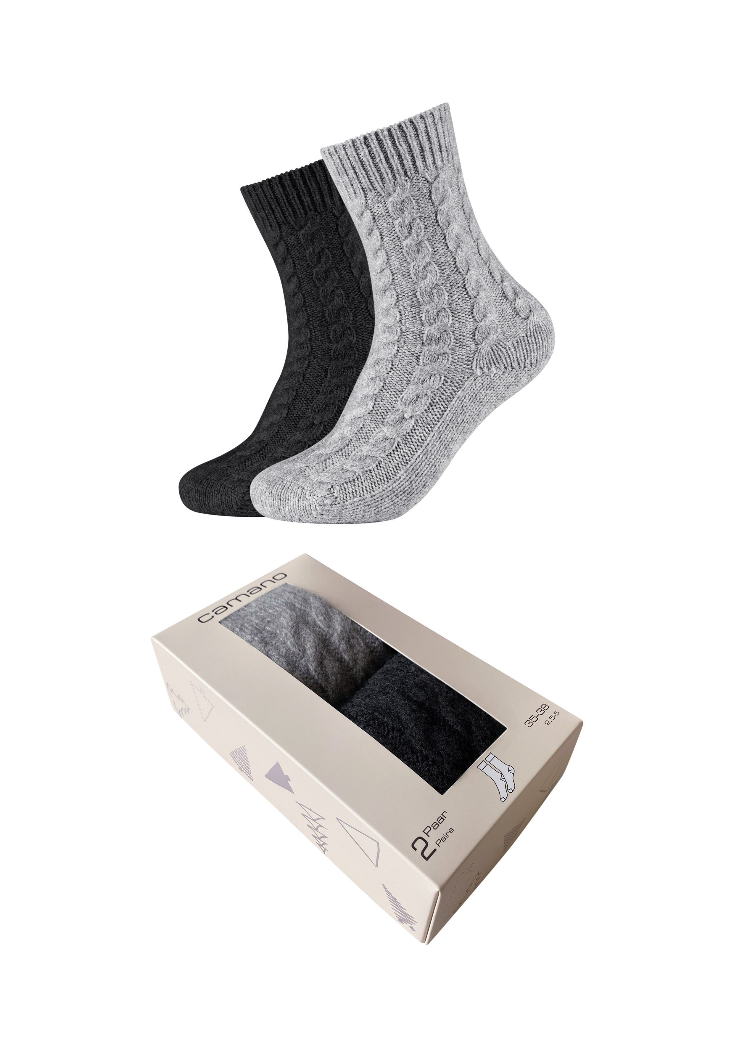 Camano Sneakersocken warm & cozy (2-Paar) mit Zopfmuster, Rippenbündchen günstig online kaufen