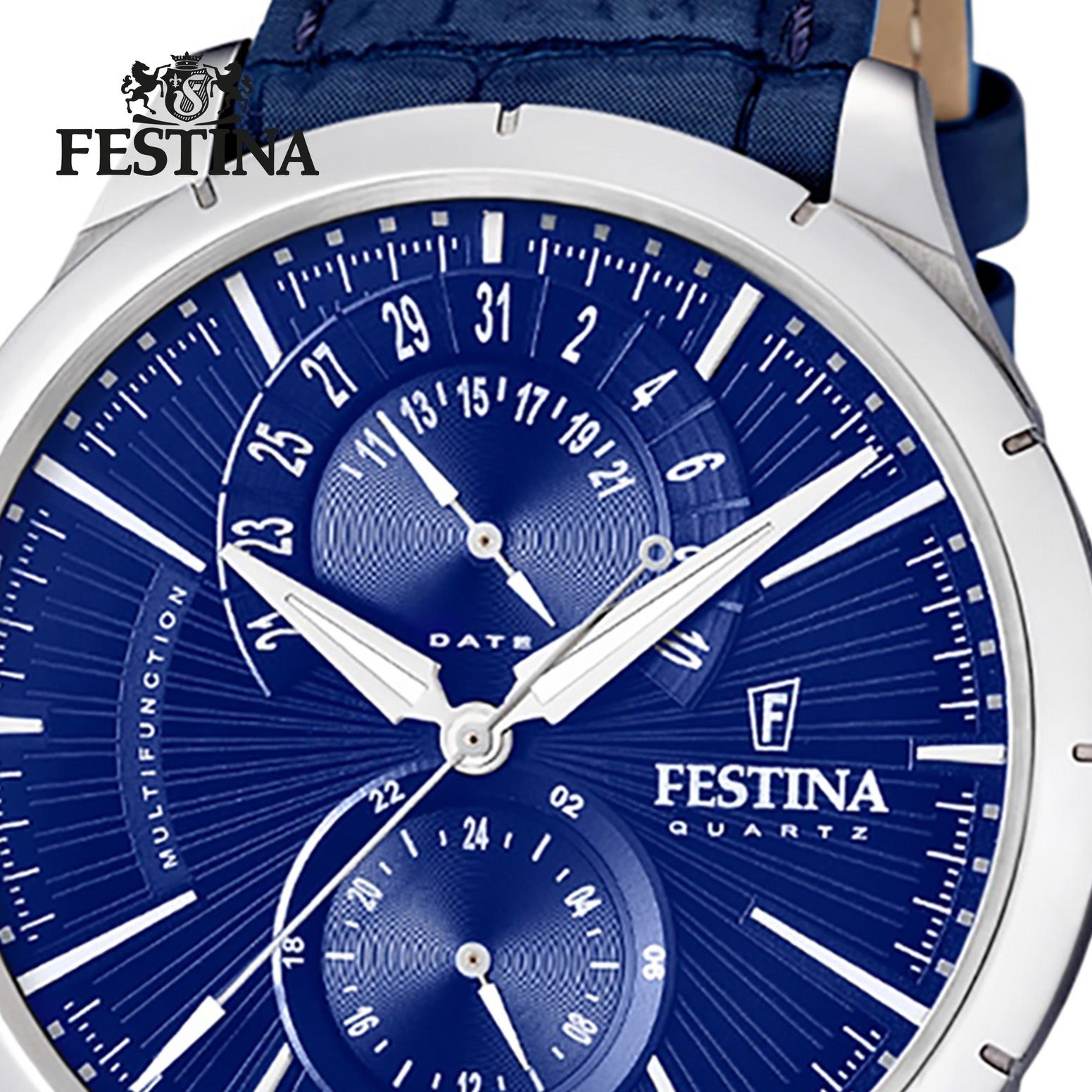 rund, Armbanduhr F16573/X, Uhr Multifunktionsuhr Elegant Herren schwarz Festina UF16573/X Lederarmband Herren Festina blau