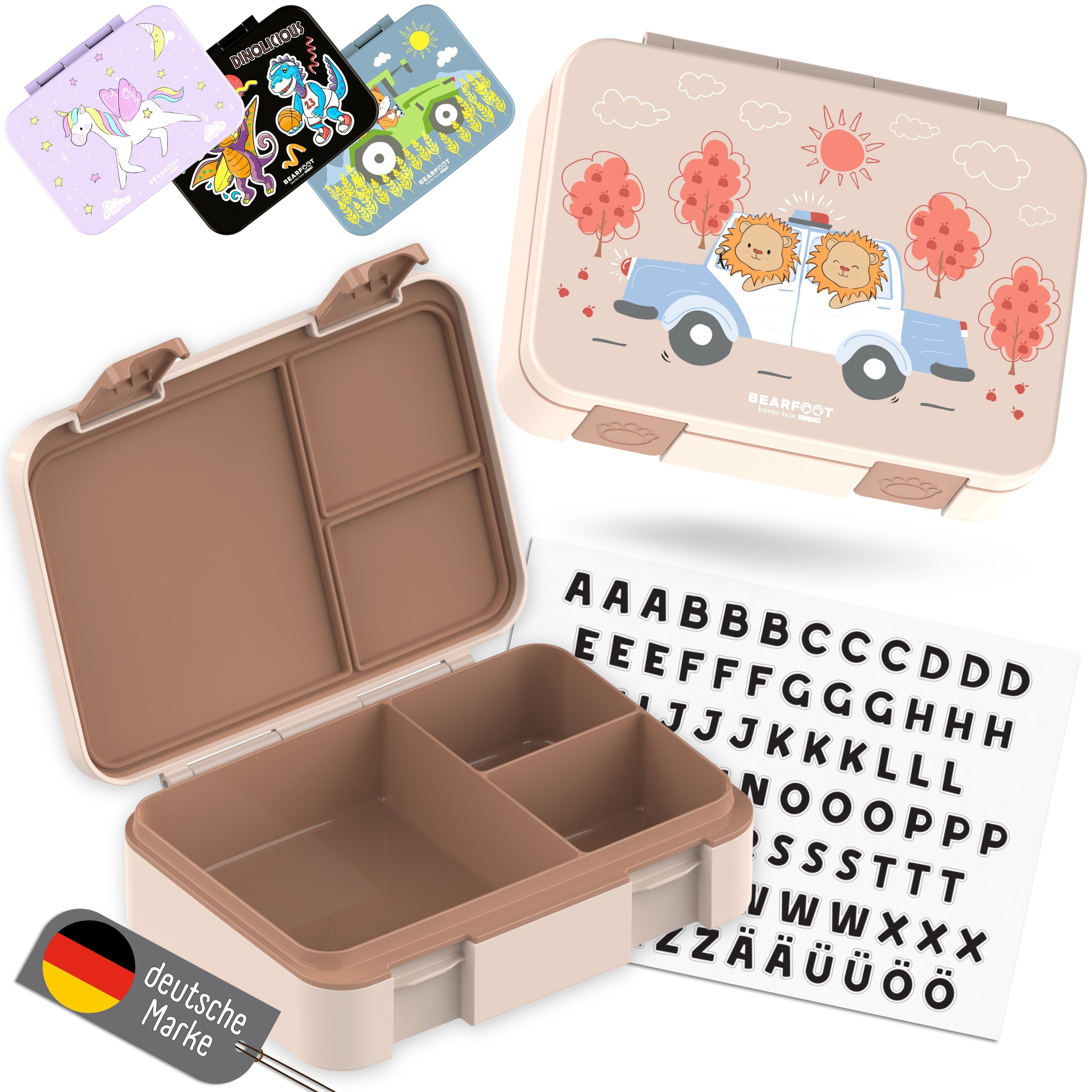 BEARFOOT Lunchbox Brotdose mit Fächern, leicht & auslaufsicher - Polizei braun, PP, ABS, Silikon, Kindergarten und Schule - Mädchen und Jungen, Vesperbox, Snackbox