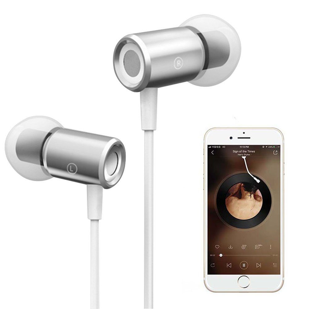 GelldG Ear In-Ear-Kopfhörer Kabel und Magnetische Mikrofon, Silber In mit Kopfhörer
