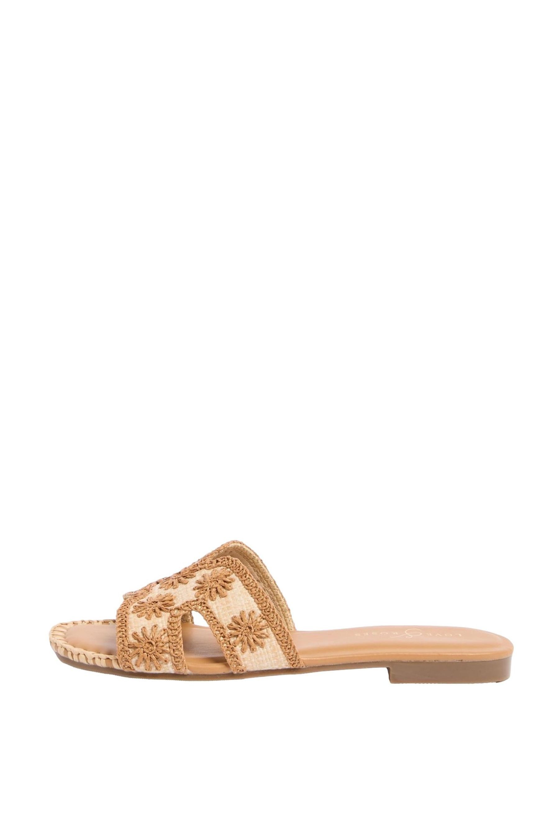 Love & Roses Love & Roses flache Sandalen mit Raffia und Blumen Sandale (1-tlg)