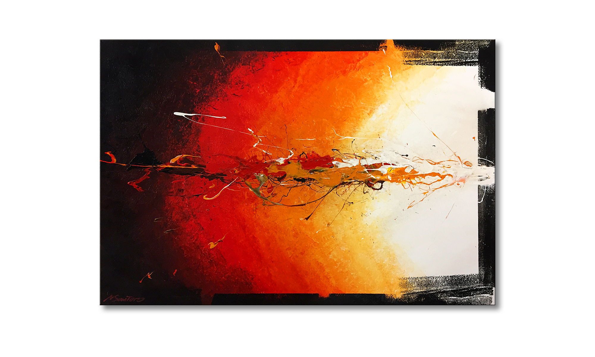 WandbilderXXL Gemälde Flame Explosion 120 x 80 cm, Abstraktes Gemälde, handgemaltes Unikat