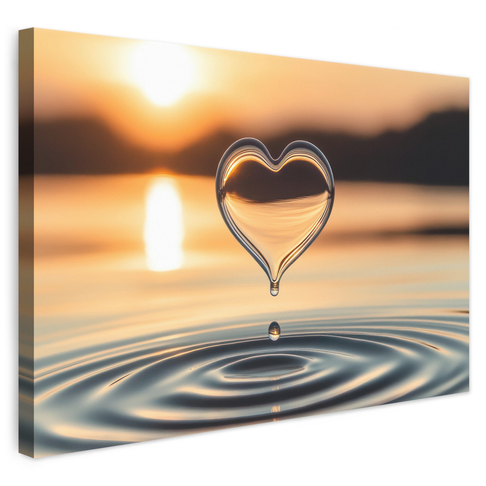 OneMillionCanvasses® Leinwandbild Herz - Wasser - Sonnenuntergang - Natur - Zen, Fotodruck (1 St), Leinwand Bilder Klein, Wand Dekoration Aesthetic 30x20 cm