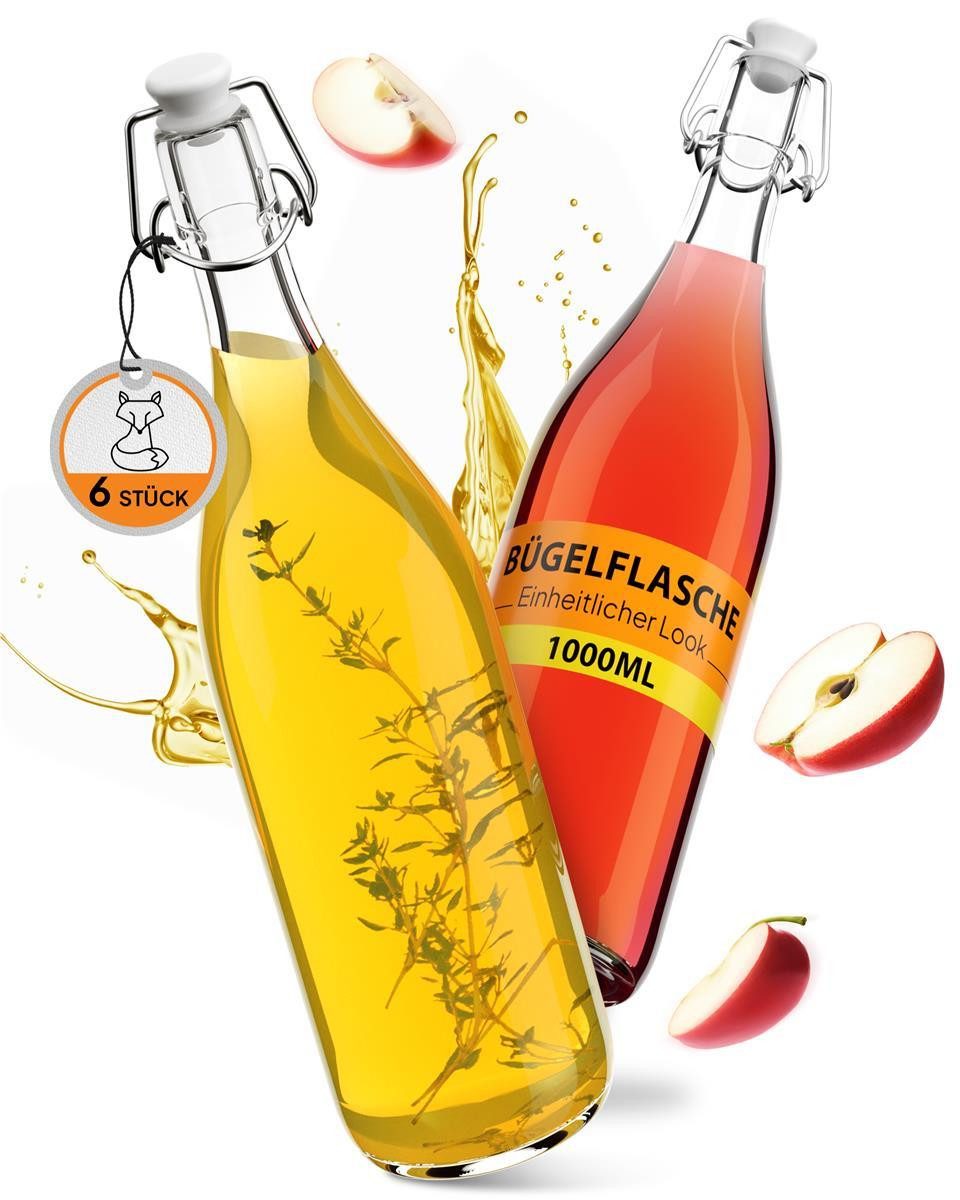 Flaschen-Fuchs Vorratsdose 1000ml Flaschen zum Befüllen Bügelverschluss Schnaps Likörflaschen, Glas, (6er Set) – Bild 2 von 5