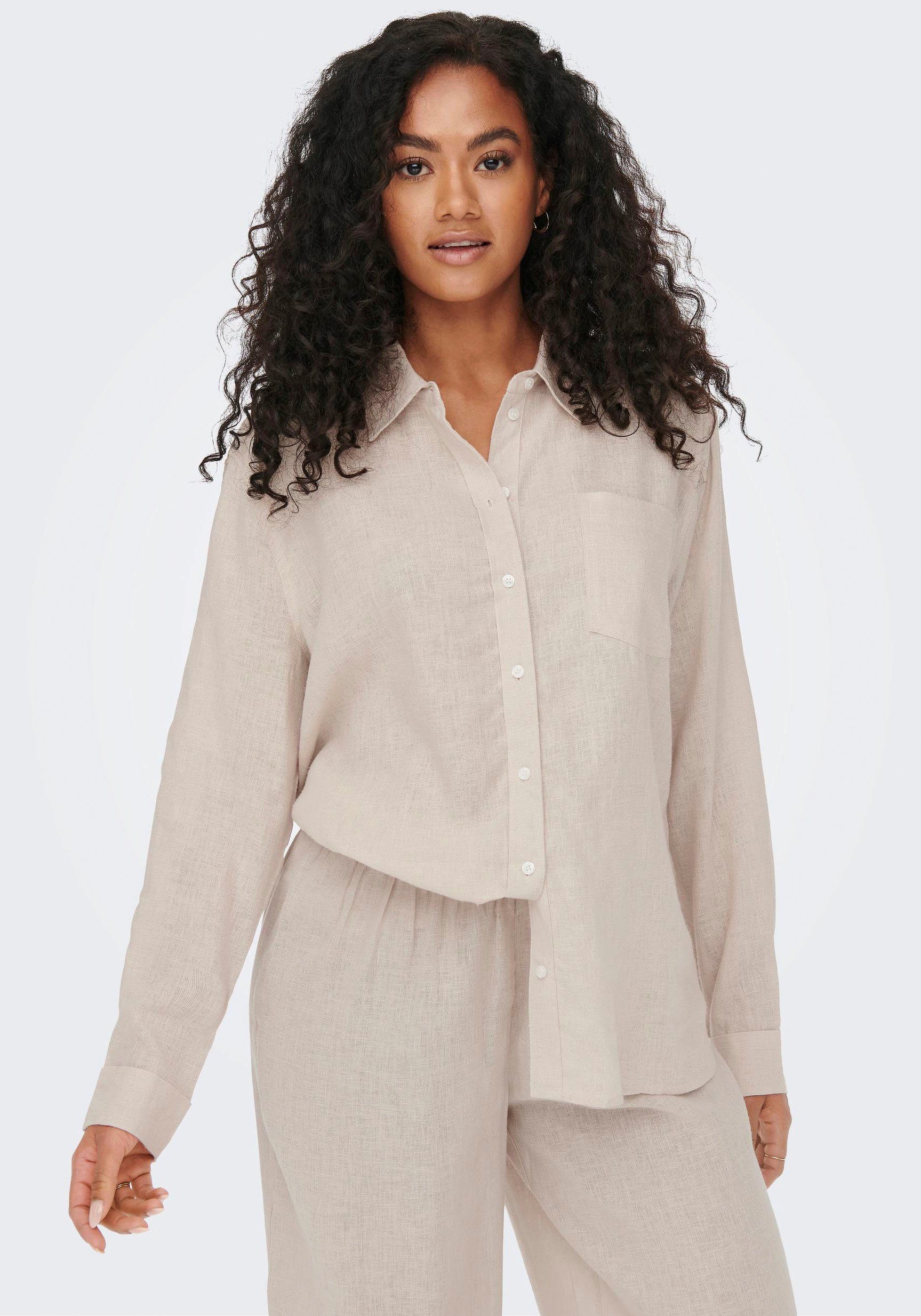 ONLY Longbluse ONLTOKYO L/S LINEN BLEND SHIRT mit Leinen moonbeam