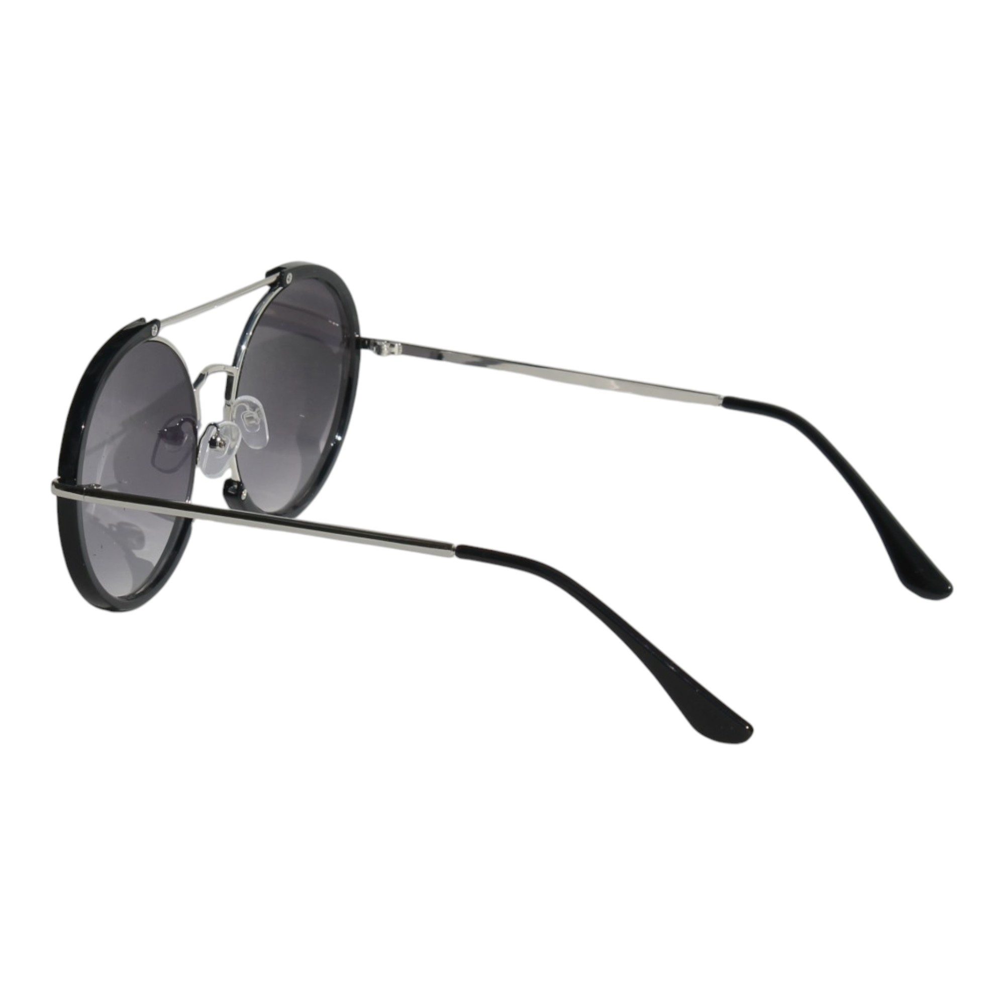 Rennec Sonnenbrille Damen Rund Groß Modern Metallbrille Nickelbrille Gläser Schwarz Verlaufsgetönt, Große moderne Edelstahl Brille