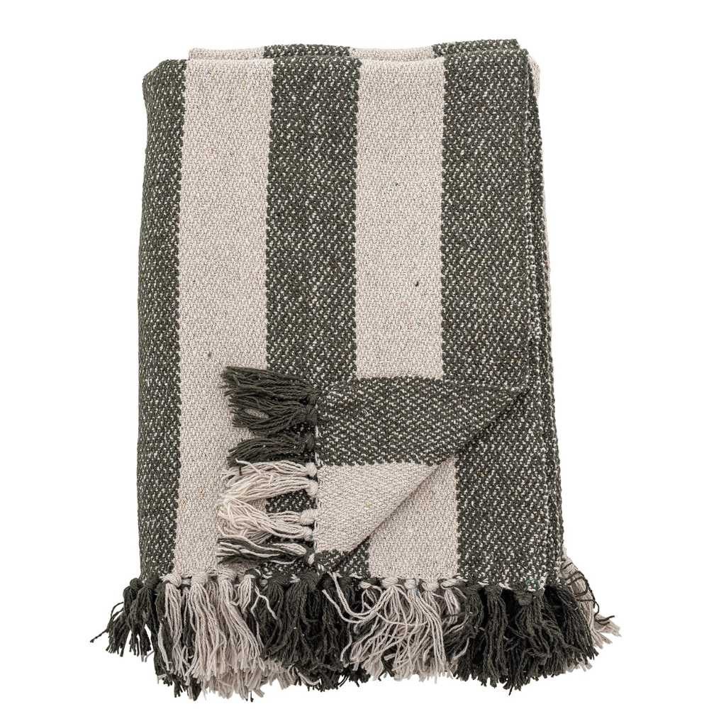 Wohndecke Bloomingville Decke JODINA Grün Natur Streifen 160x130 cm, Bloomingville