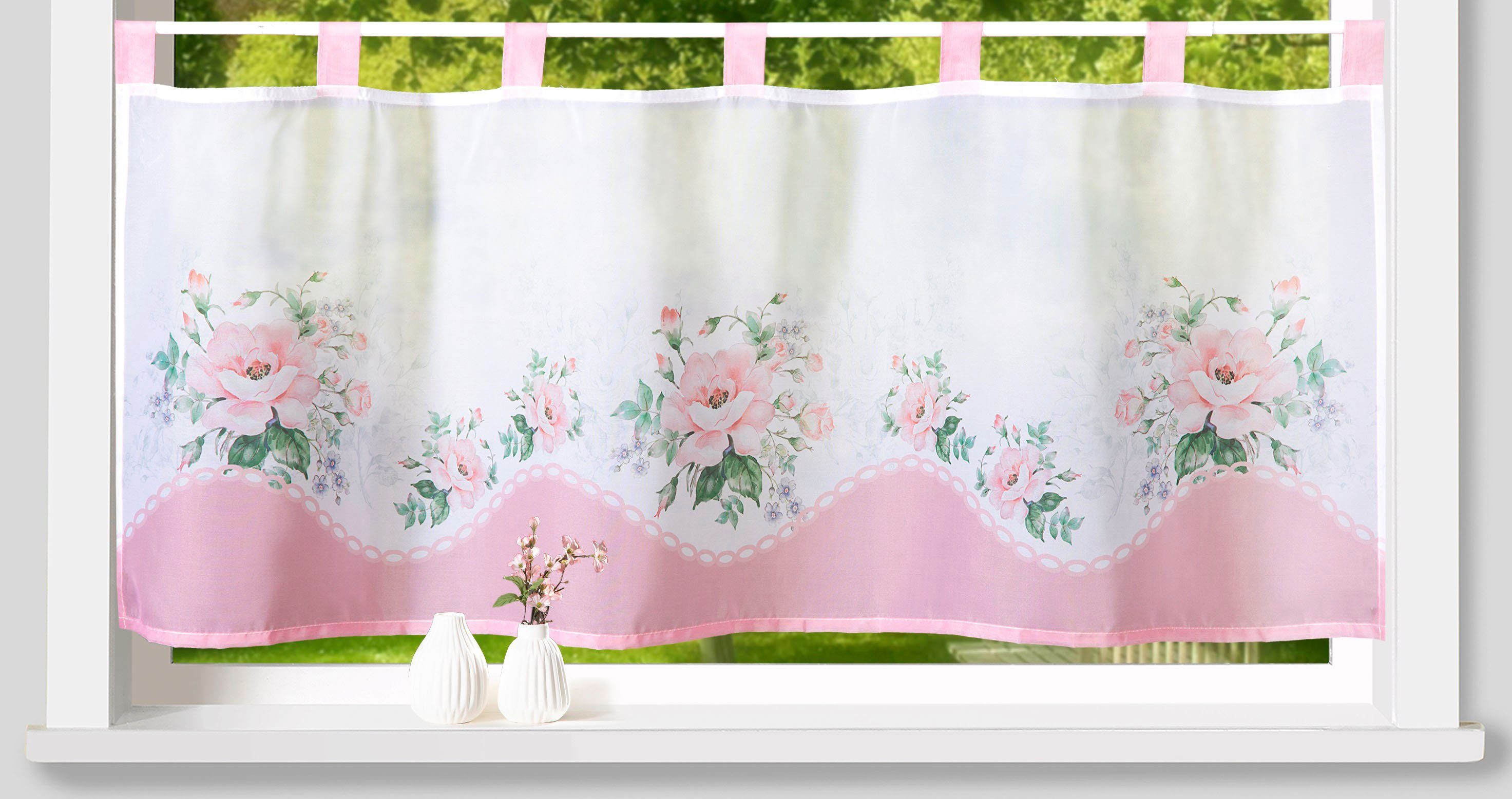 Weckbrodt Scheibengardine Sarah (1 St), Schlaufen, halbtransparent, Voile, Bistro, Voile, bedruckt, floral, HxB 45x120cm, Gardine, Store