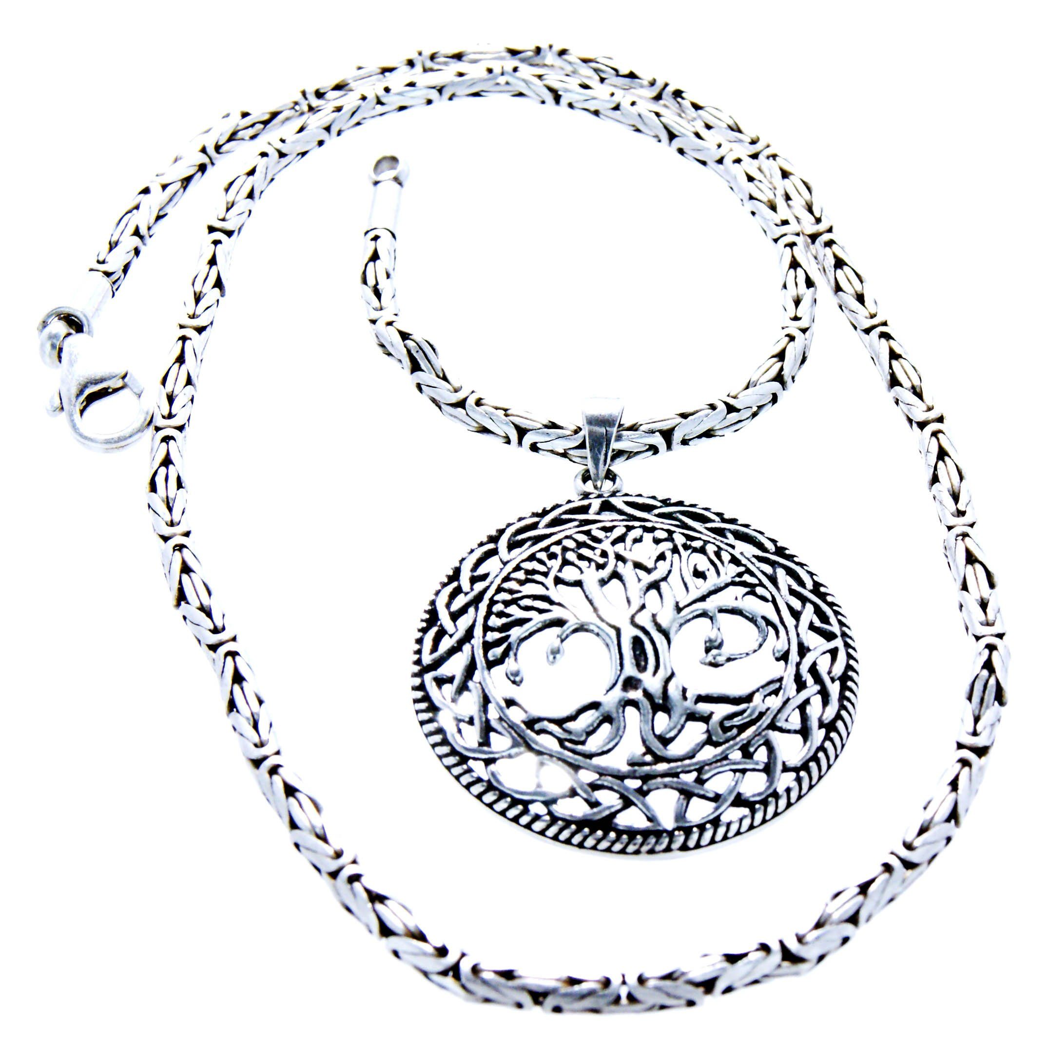Kiss of Leather Kette mit Anhänger Lebensbaum Anhänger 925 Sterling Silber Yggdrasil Baum