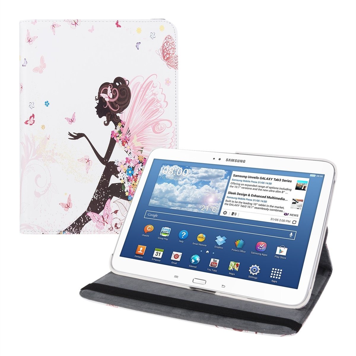 kwmobile Tablet-Hülle, Hülle für Samsung Galaxy Tab 3 10.1 P5200/P5210 -  360° Tablet Schutzhülle Cover Case - Fee Mädchen Design