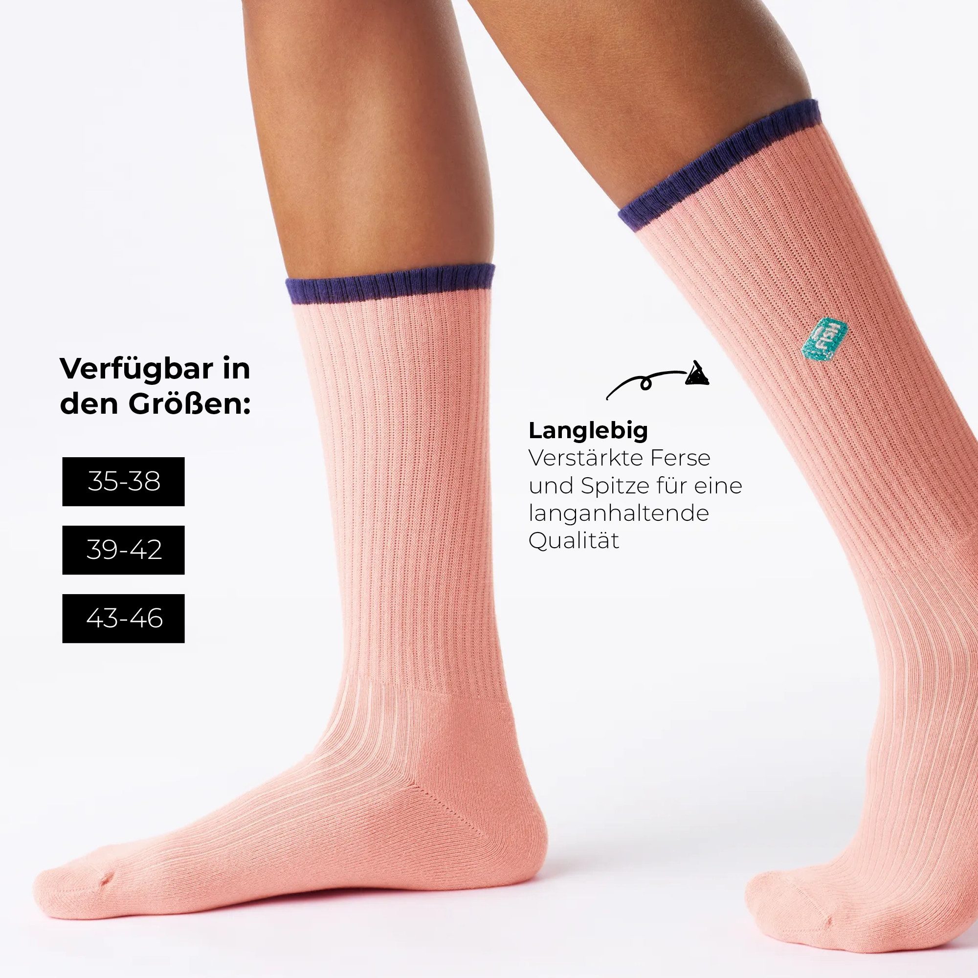 von Jungfeld Tennissocken Mix & Match Socken mit Stickmotiven (1-Paar, 1er-Pack) Sportsocken aus Bio-Baumwolle für Damen und Herren
