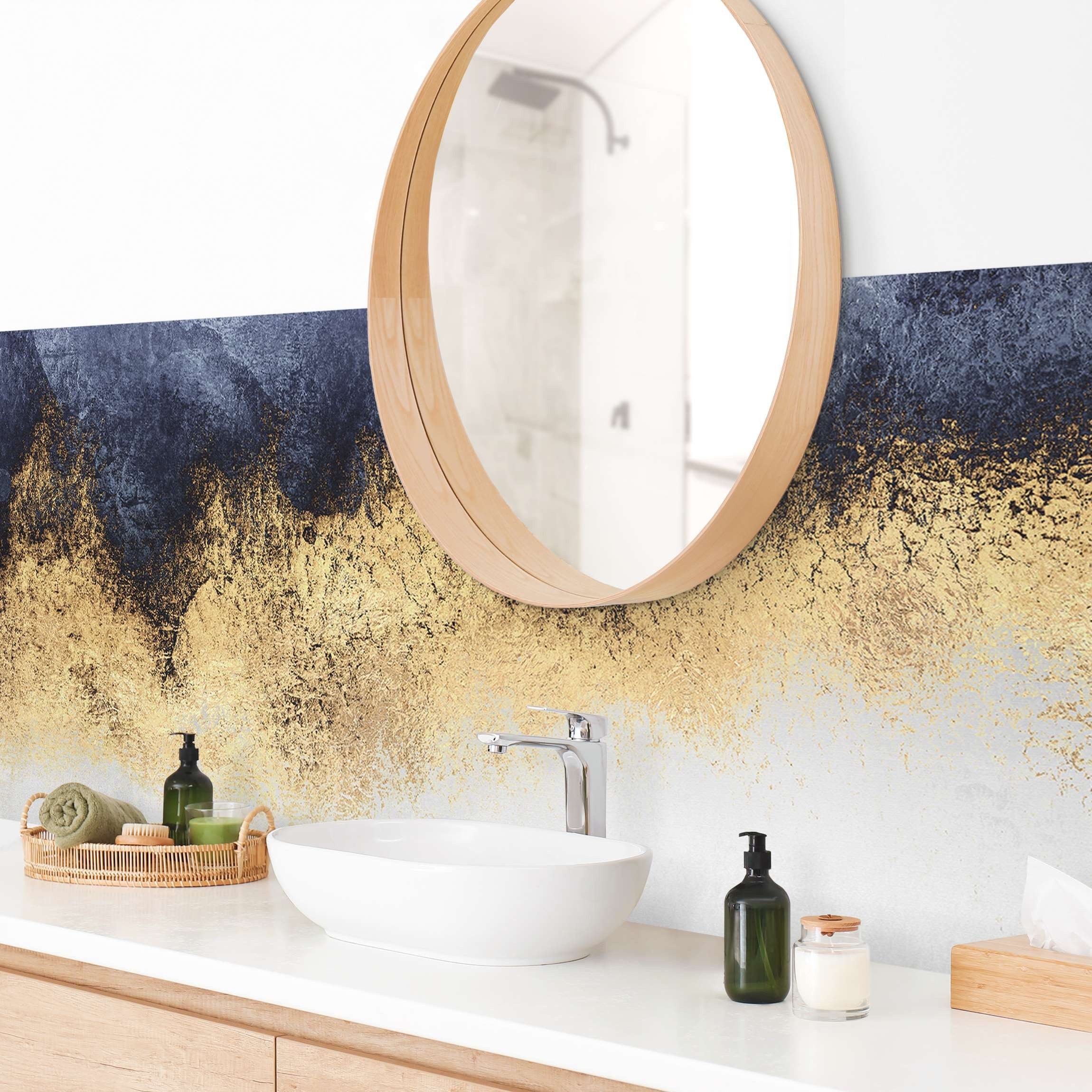 Bilderdepot24 Badrückwand gold fugenlose Wandverkleidung Bad Abstrakt, (Hartfolie matt » Selbstklebend SMART 0,35 mm), wasserfestes Wandpaneel Wolkenhimmel Gold