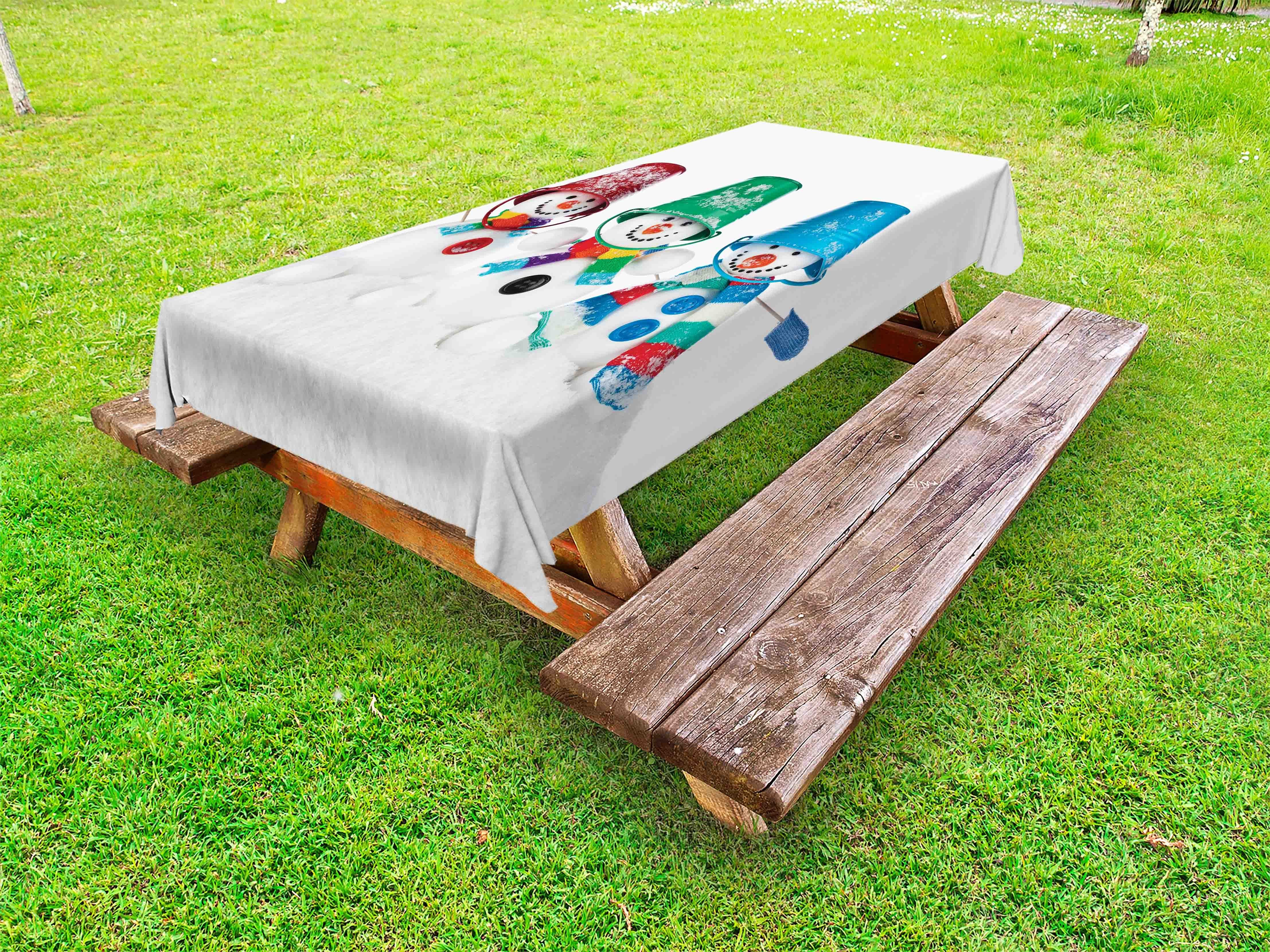 Abakuhaus Tischdecke dekorative waschbare Picknick-Tischdecke, Schneemann Schals Handschuhe und Schaufeln