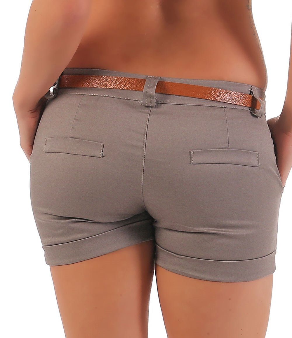 malito more than fashion Bermudas malito Damen Chino Shorts in Unifarben, lässige kurze Hose, Bermuda kurze Sommerhose mit Gürtel