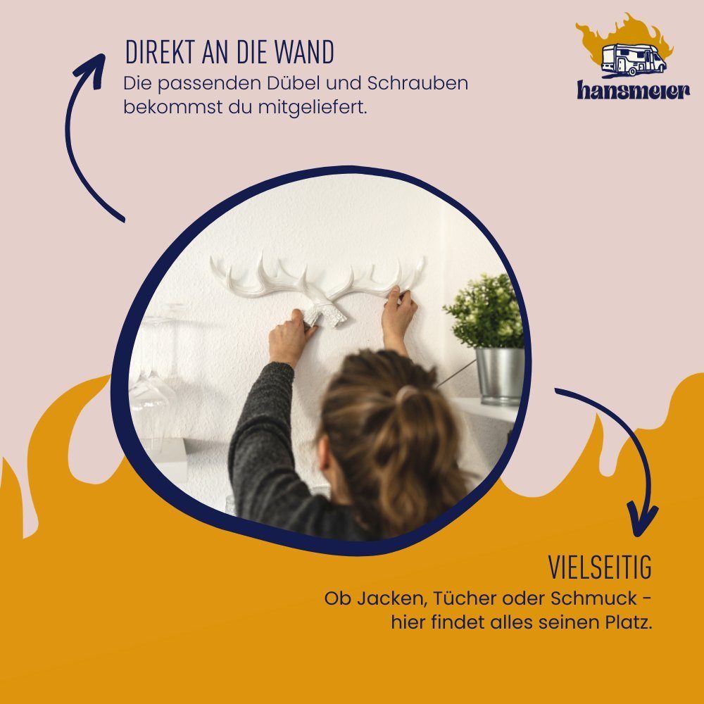 Hansmeier Wandgarderobe Geweih-Garderobe, Wanddekoration für Außen, Innen, Balkon & Garten