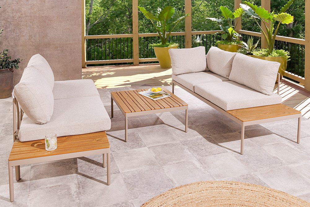 riess-ambiente Sitzgruppe MOBILE MODULAR greige - Stahl, WPC, inkl. Tisch & Kissen, wetterfest, (Einzelartikel, 1-tlg), frei stellbare Outdoor Lounge - ideal für Garten, Balkon & Terrasse