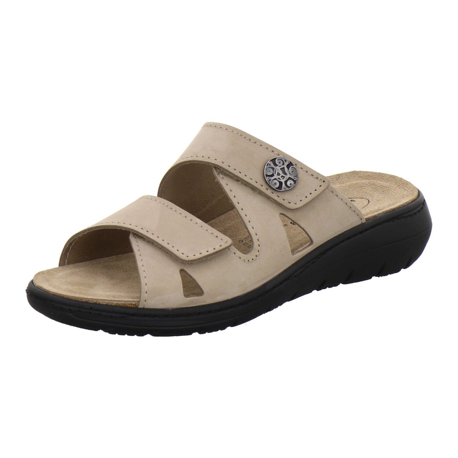 AFS-Schuhe 280812 Wechselfußbett Pantolette für Damen mit Keilabsatz, bequeme Sandalen aus Leder