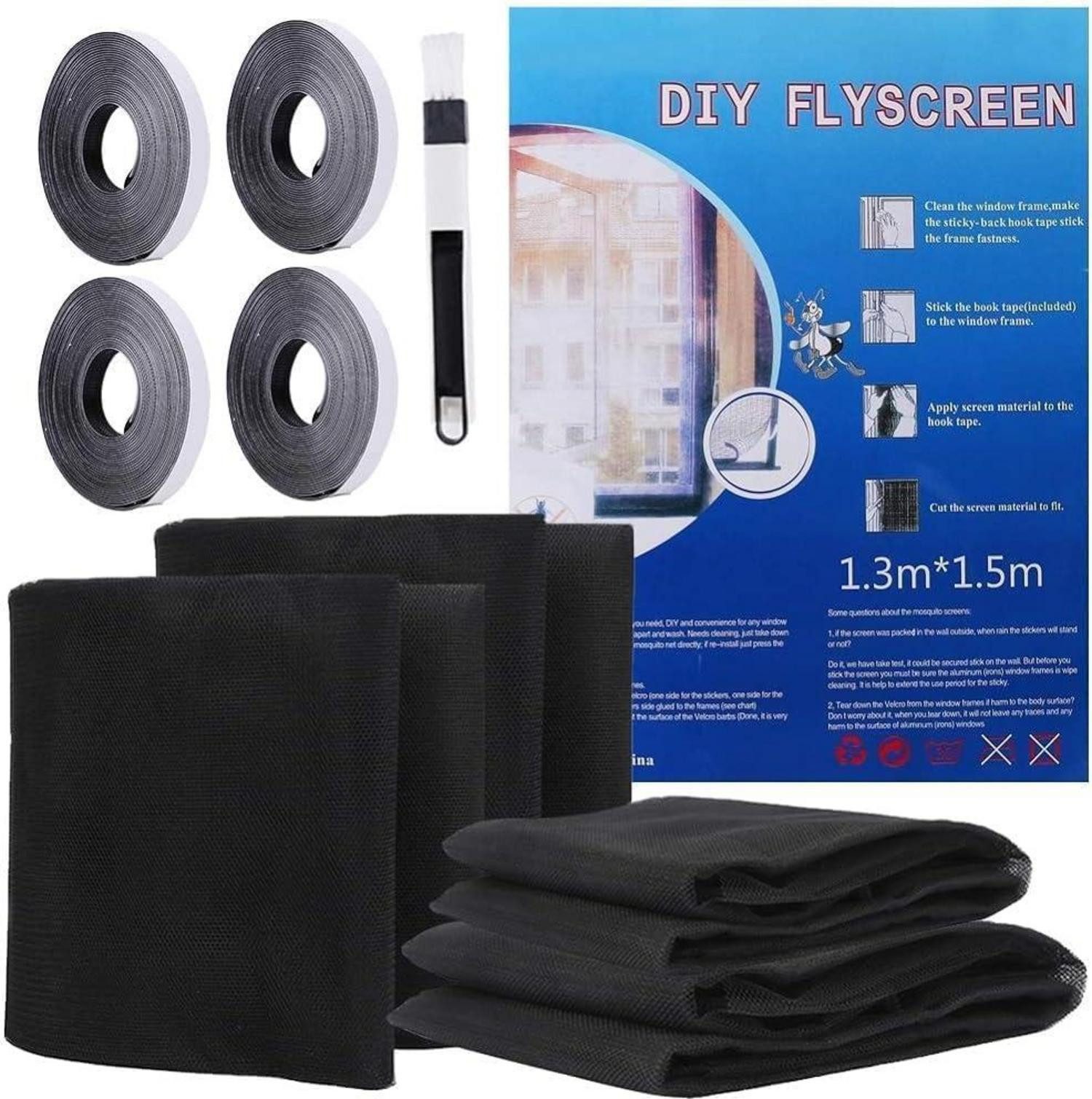 Schädlingsschutznetz Fliegengitter Fenster Insect Stop 4er Pack 1.3m * 1.5m Schwarz