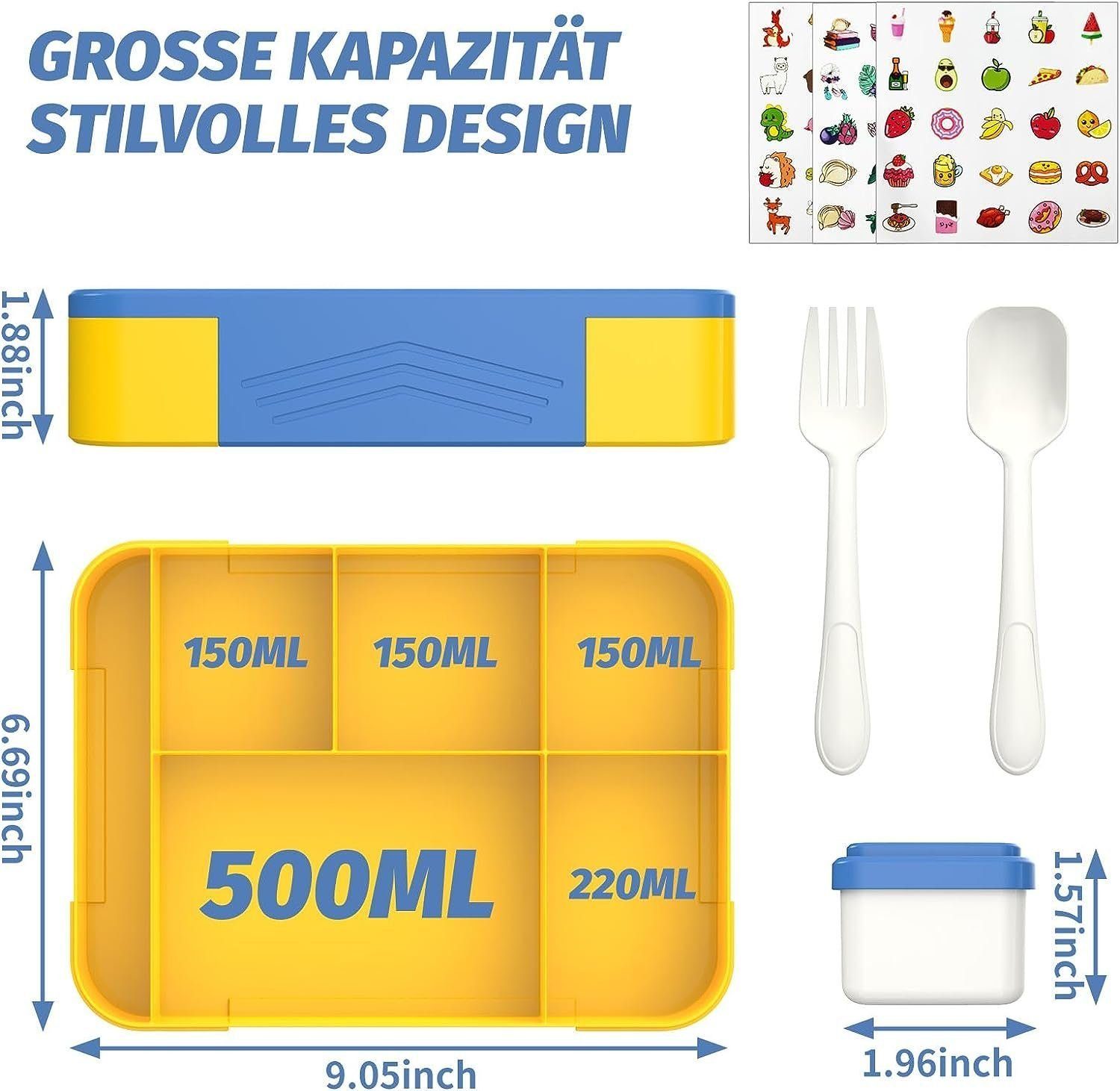 5 BPA DOPWii Lunchbox Lunchbox,Brotdose–1300ML Bento Mit Kinder Frei Fächern Blau Box