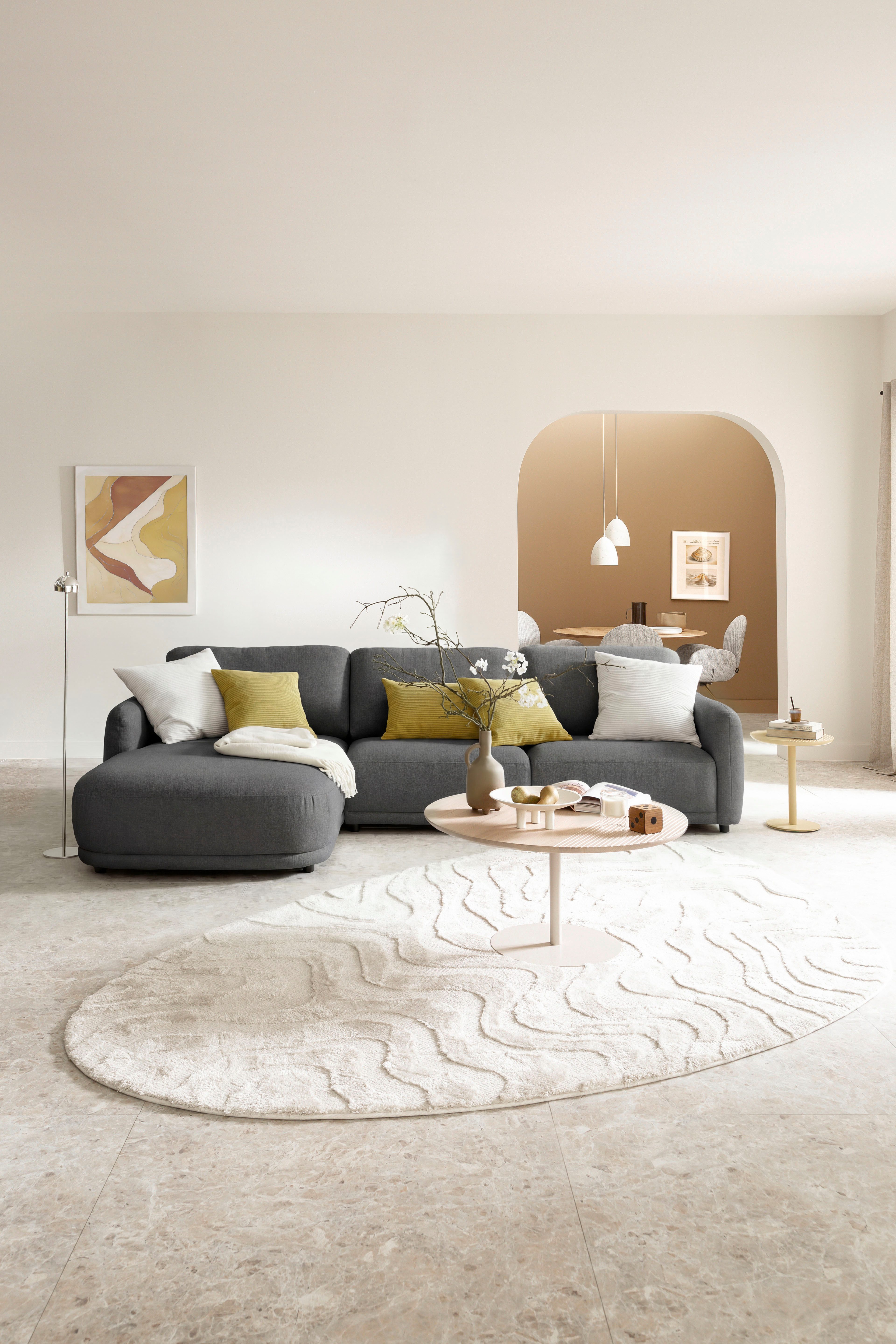SCHÖNER WOHNEN-Kollektion Ecksofa Wonder, organisches Design, Breite 318cm, schmale Armlehnen, L-Form, Sanfte Kurven, Kammerkissen-Komfort & maximale Entspannung