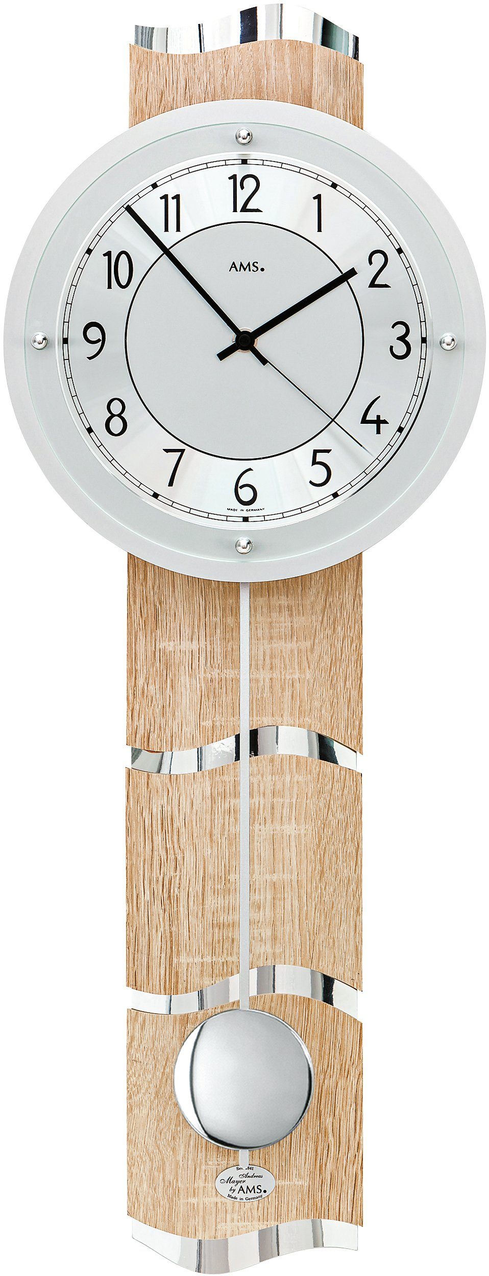 AMS Funk-Pendelwanduhr F5214 (Quarzuhr,Holzgehäuse,Esszimmer,Wohnzimmer,Made in Germany)